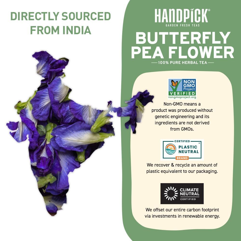 Butterfly Pea Flower Tea (100 Herbal Tea Bags) | Caffeine Free, Non GMO |