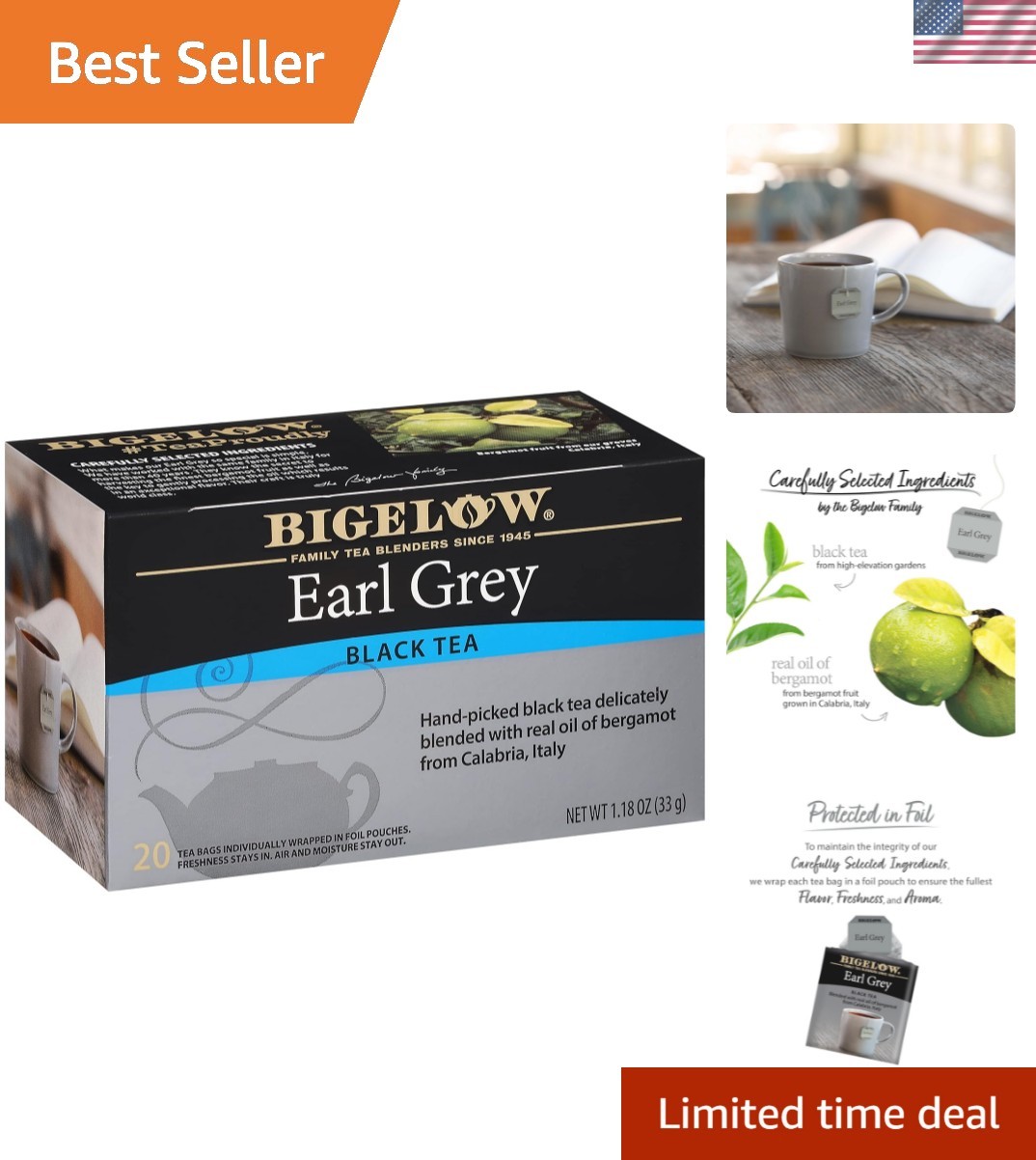 Classic Earl Grey Tea Bags – 120 Count, Individually Wrapped for Freshness