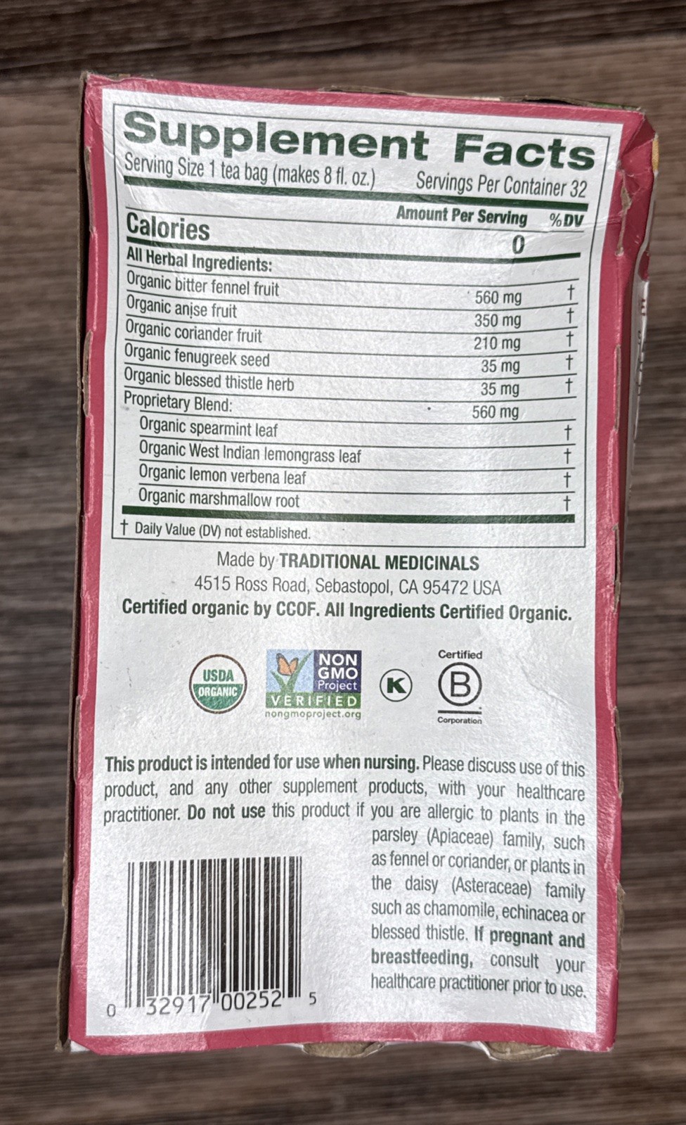 Traditional Medicinals Organic Mothers Milk Herbal Tea 32 Count Bags 05/2027