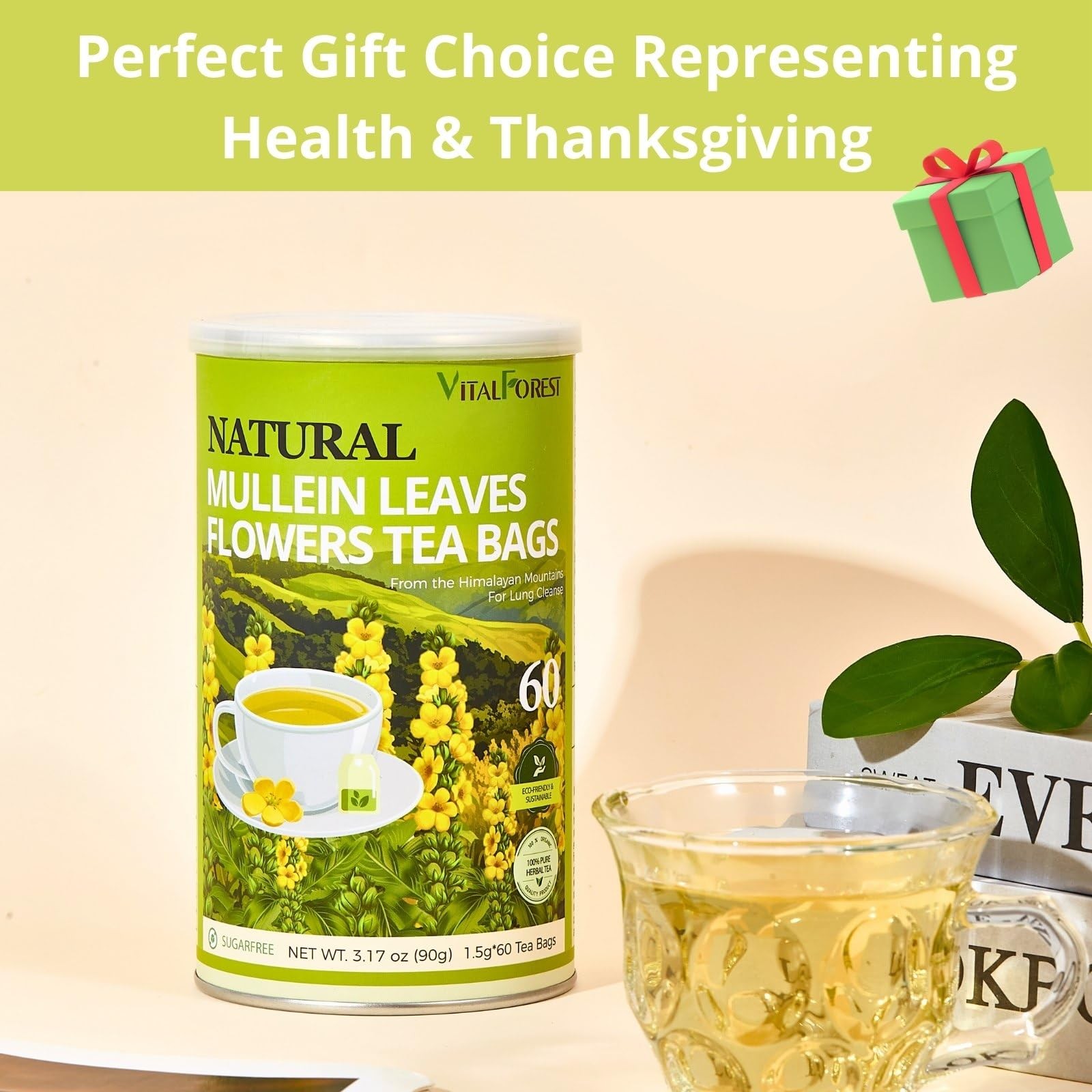 60 Mullein Leaf Tea Bags for Lungs, VitalForest 100% Pure Mullins…