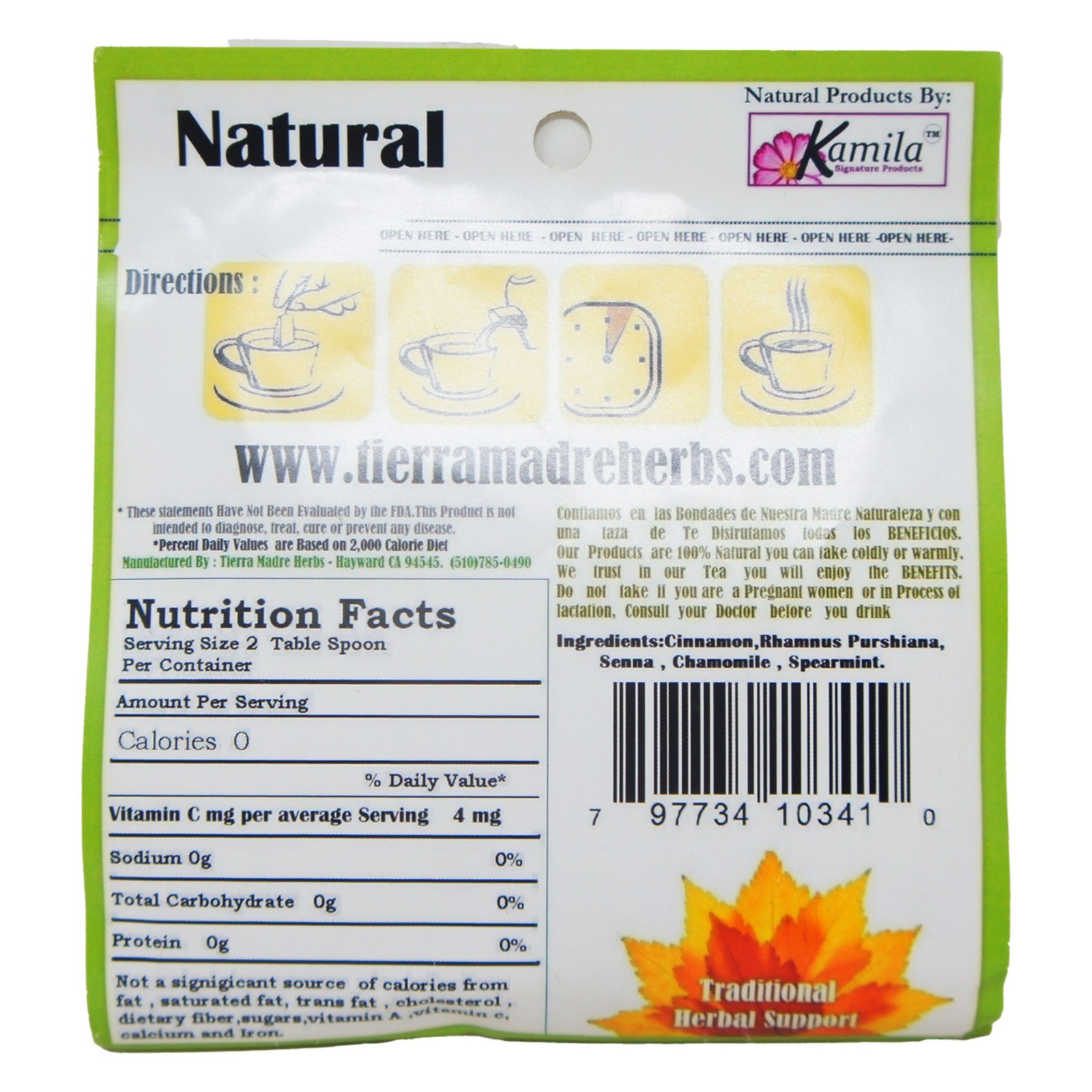 Tierra Madre Herbal Tea Constipation Relief 5 Tea Bags 0.2 oz Natural Laxative