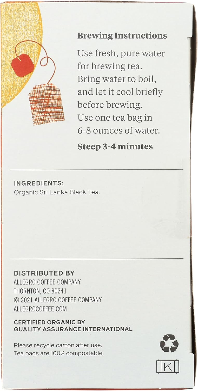 Allegro Tea, Organic Estate Ceylon Tea Bags, 20 ct