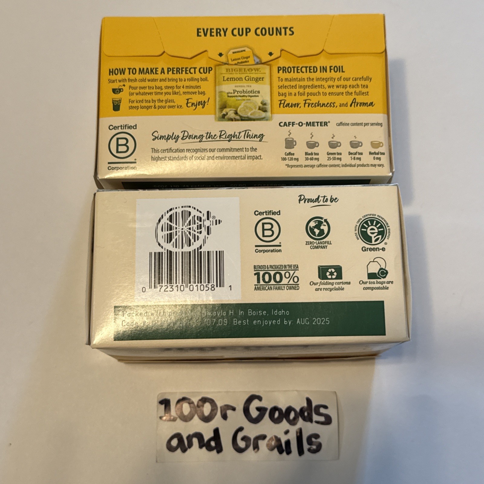 Bigelow Lemon Ginger Plus Probiotics Herbal Tea 108 Bags Lot of 2 Exp 08/2025