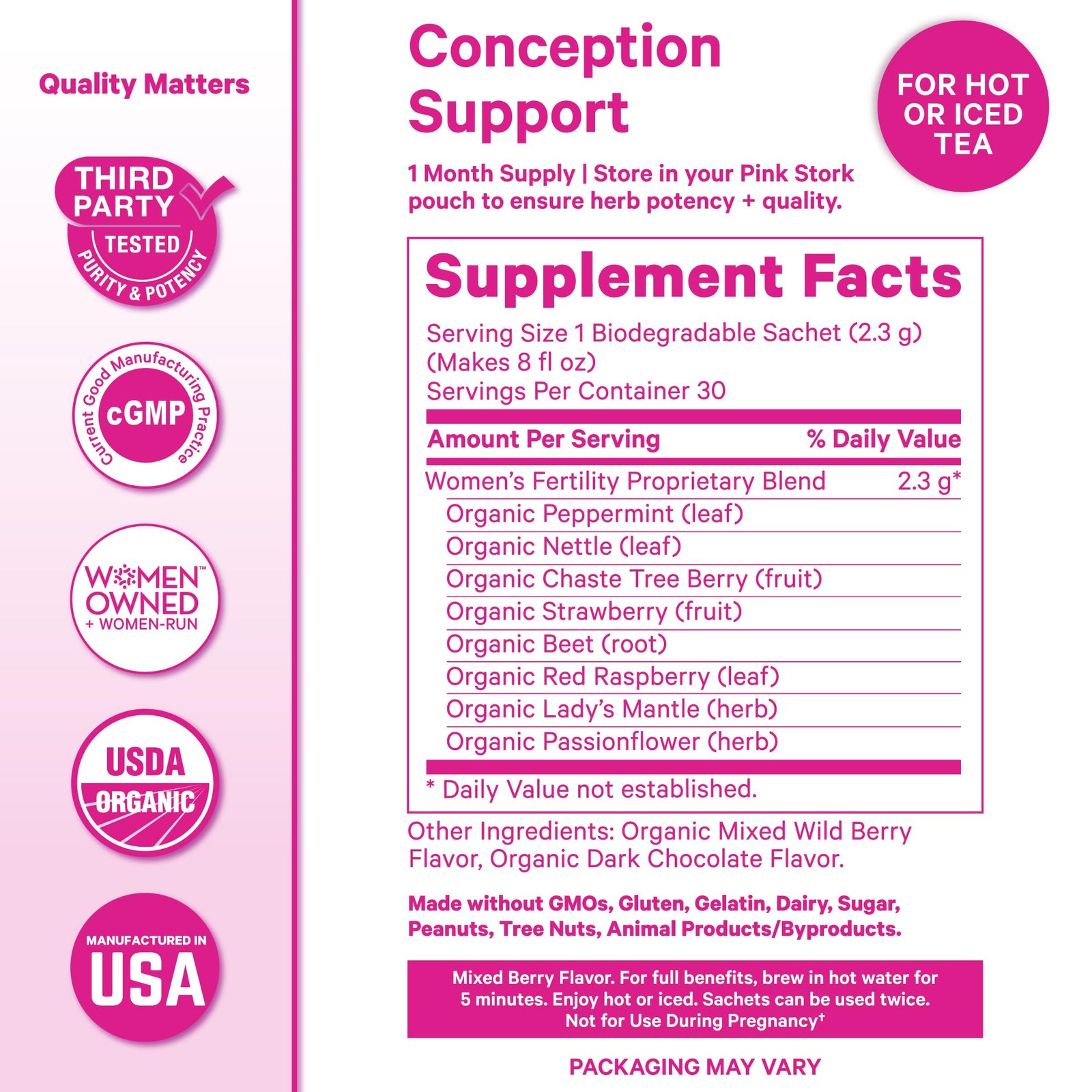 Organic Fertility Tea for Women, Mixed Berry, 15 Sachets