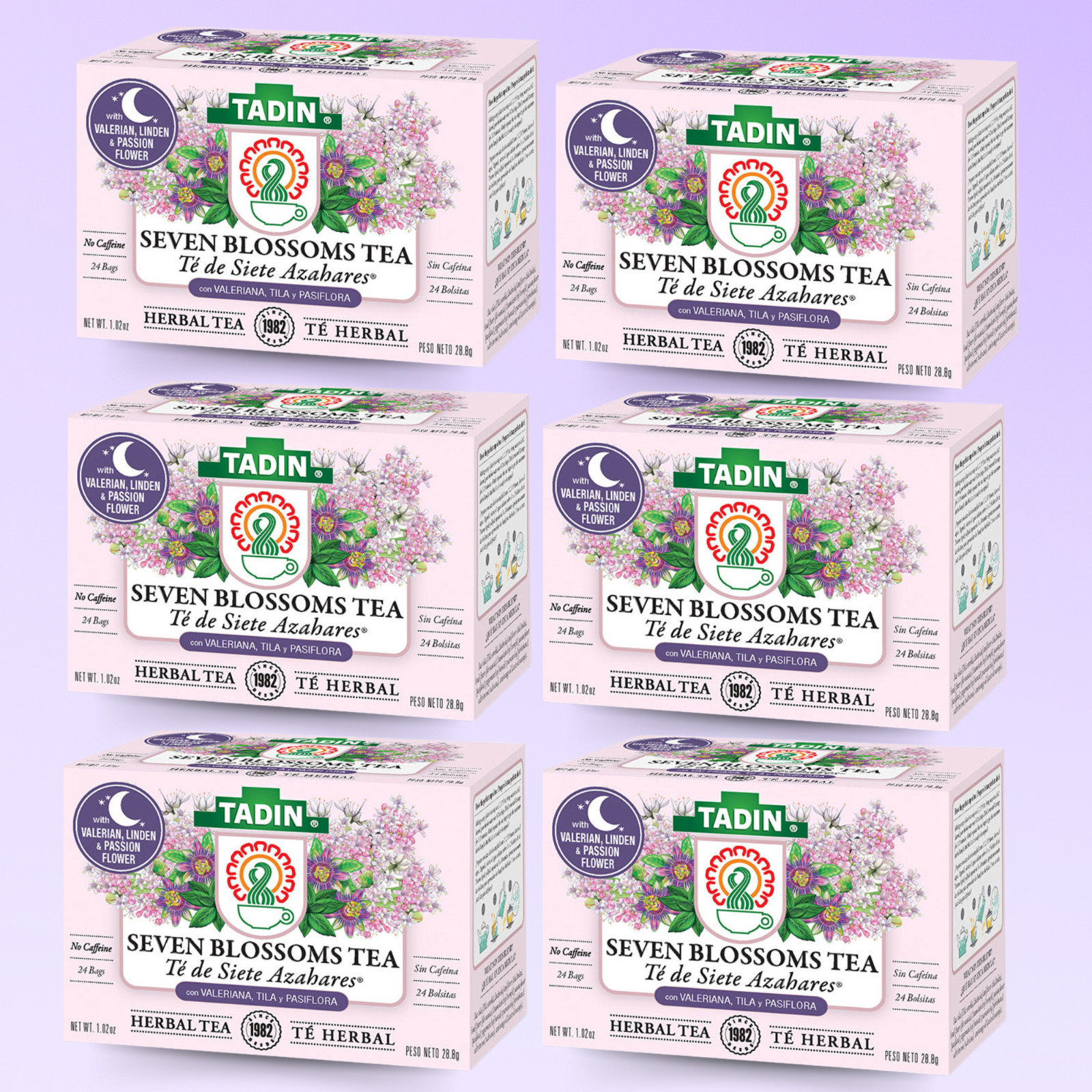 Tadin Seven Blossoms Herbal Tea, 24 Bags 1.02 fl oz, Floral Infusion (6-Pack)