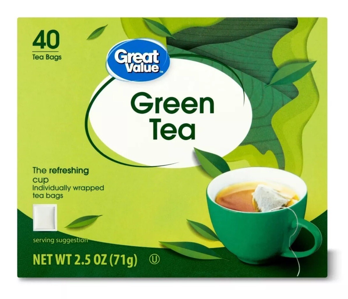 40 ct Green Tea Bags, Great Value, 2.5 oz