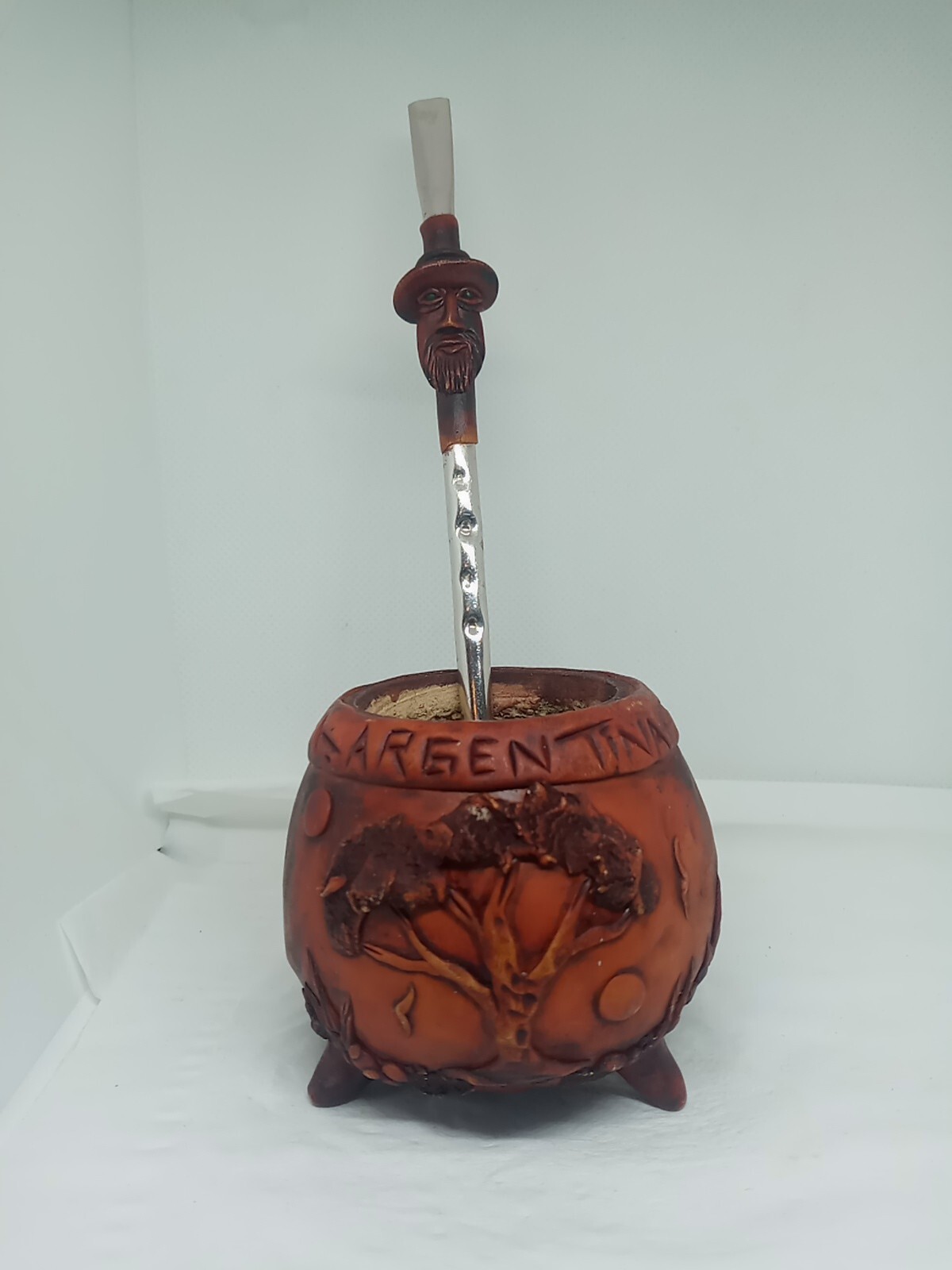 Argentina Unique Hand Made Wooden Yerba Mate Cup & Bombilla W Nature Design.