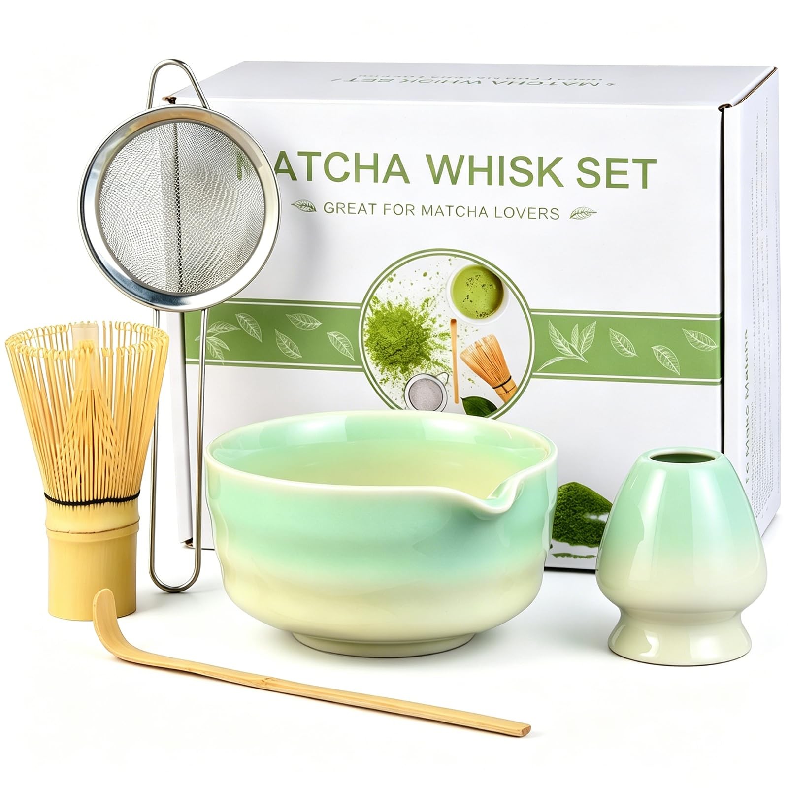 Matcha Whisk Set, 5pcs Japanese Ceremony Matcha Tea Kit Includes Ceramic Matc…