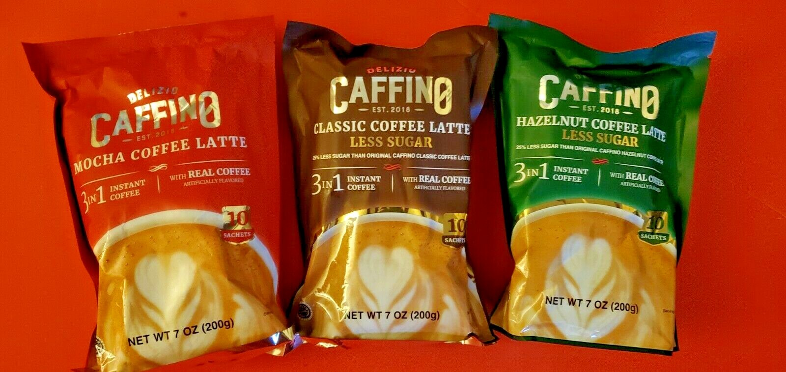 3 VARIETY PACK DELIZIO CAFFINO COFFEE LATTE 3 IN 1 INSTANT COFFEE WITH MILK
