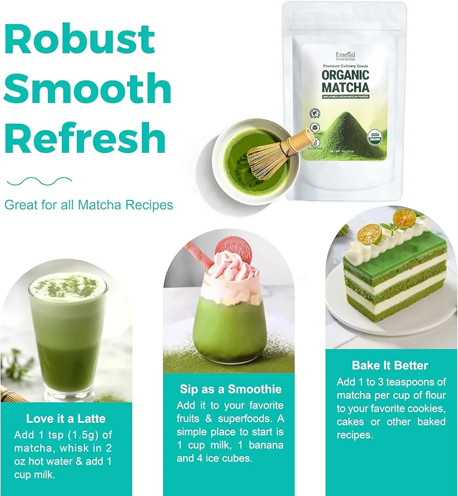 Emerail Organic Matcha Powder, USDA-Certified Pure Matcha Green Tea Powder