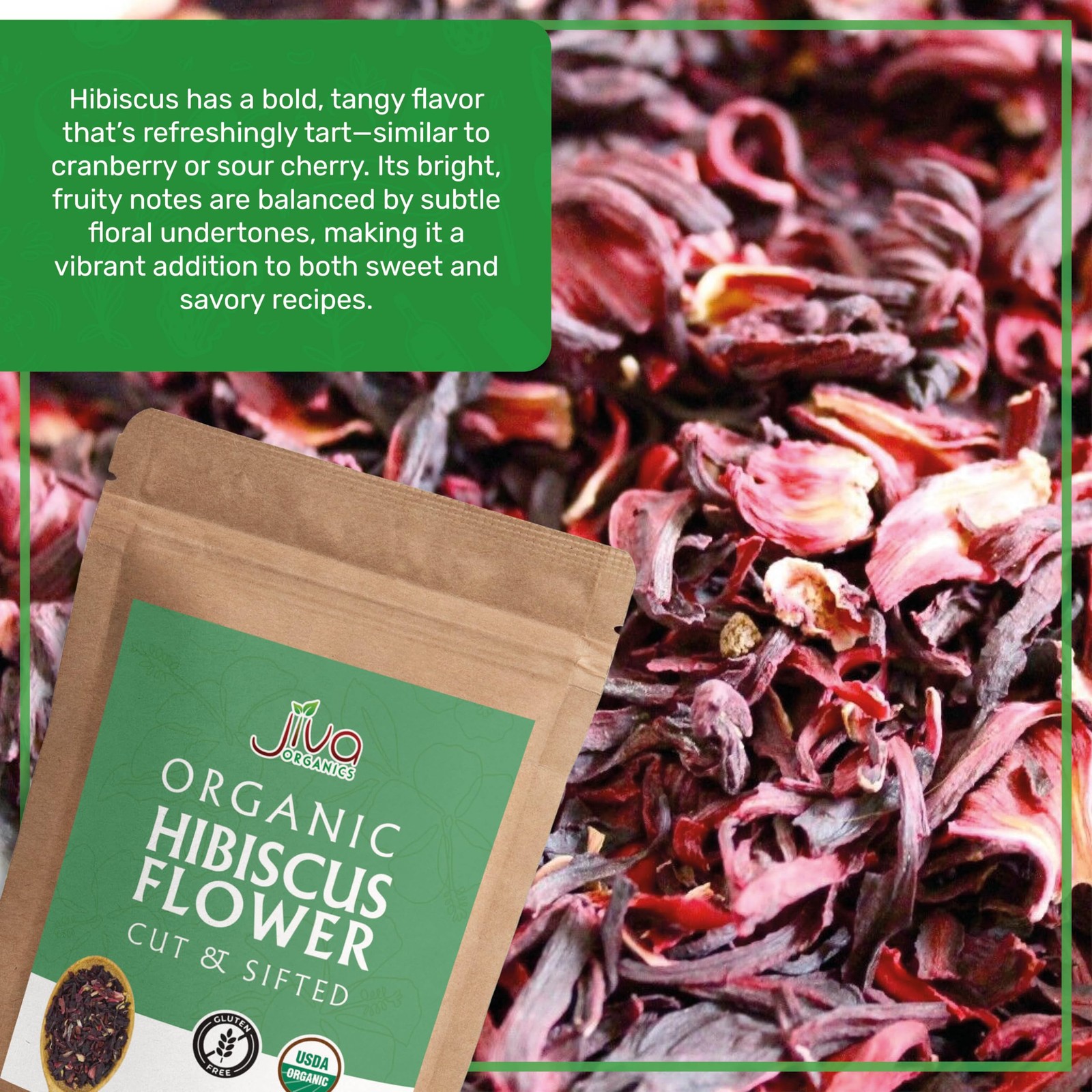 Organic Hibiscus Flowers 1 LB Bulk – 100% Pure, Cut & Sifted, Gluten Free,