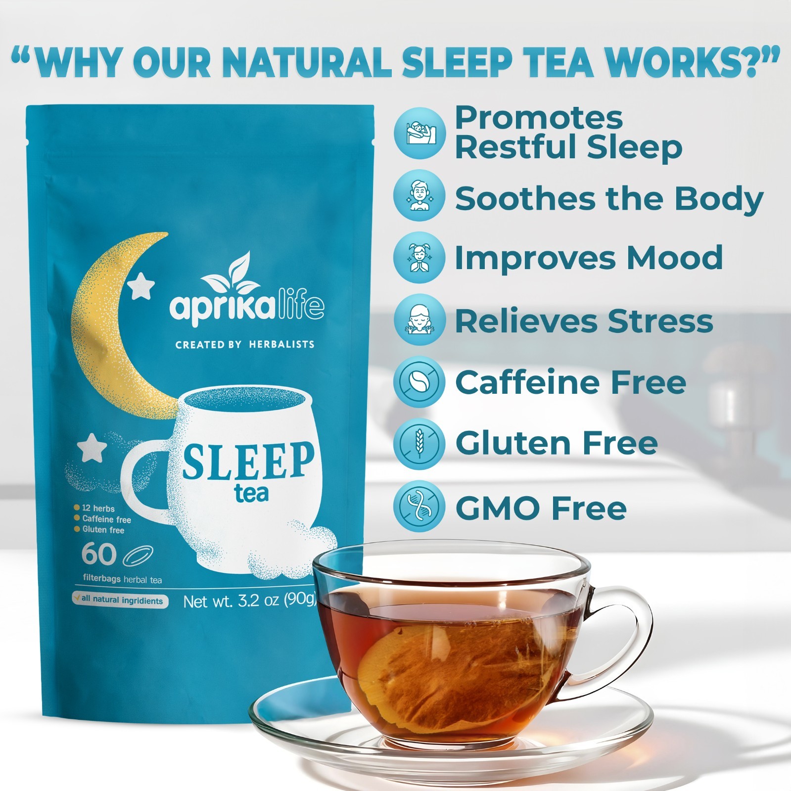 Bedtime Tea – Sleep Tea bags, 100% Natural Herbal Tea, 60 bags, USA seller