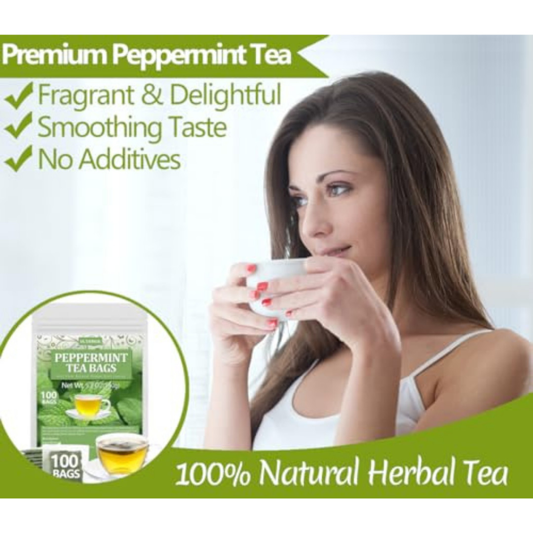 Peppermint Tea Bags, 100 Natural, Caffeine Free – 100 Bags Free Shipping