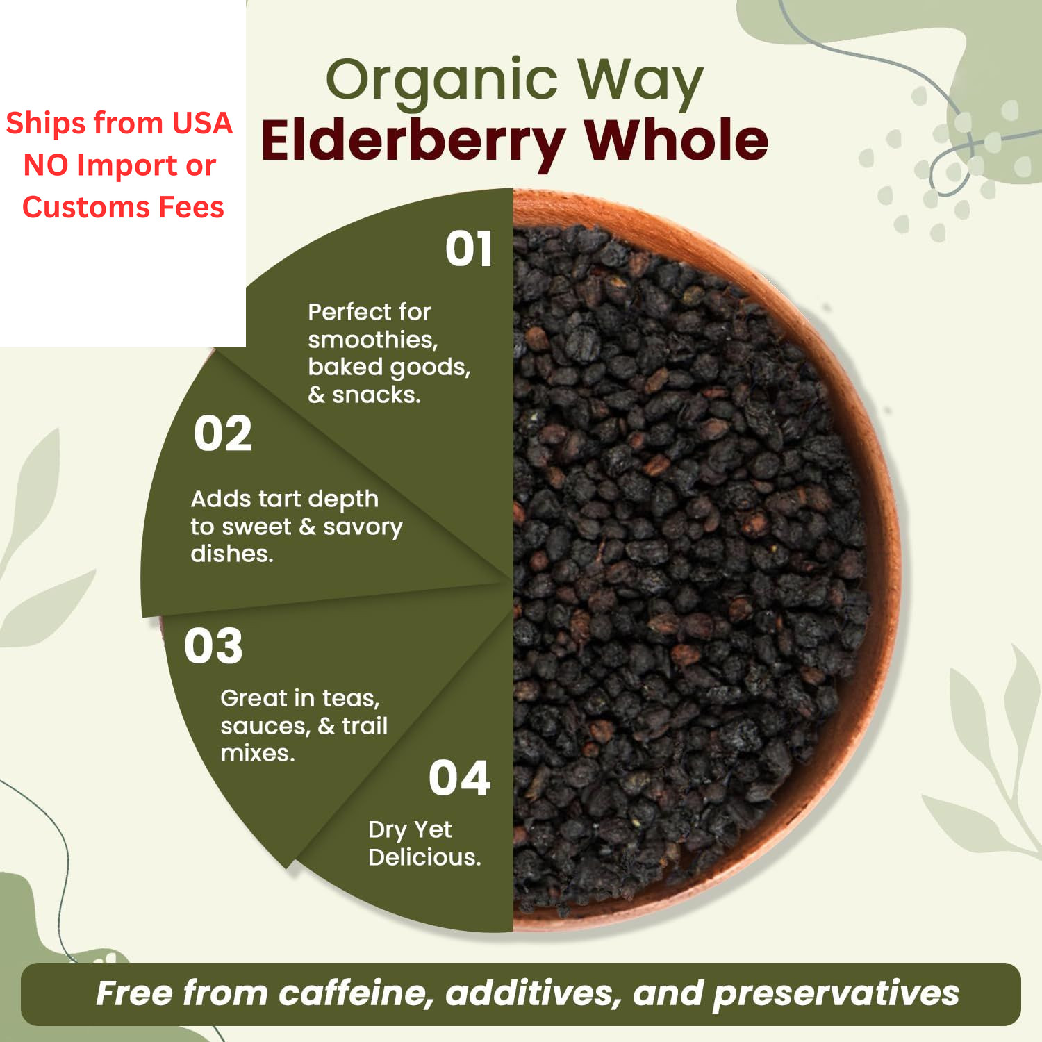 Organic Way Dried Elderberry Whole – Herbal Tea | European Wild-Harvest 1 LBS