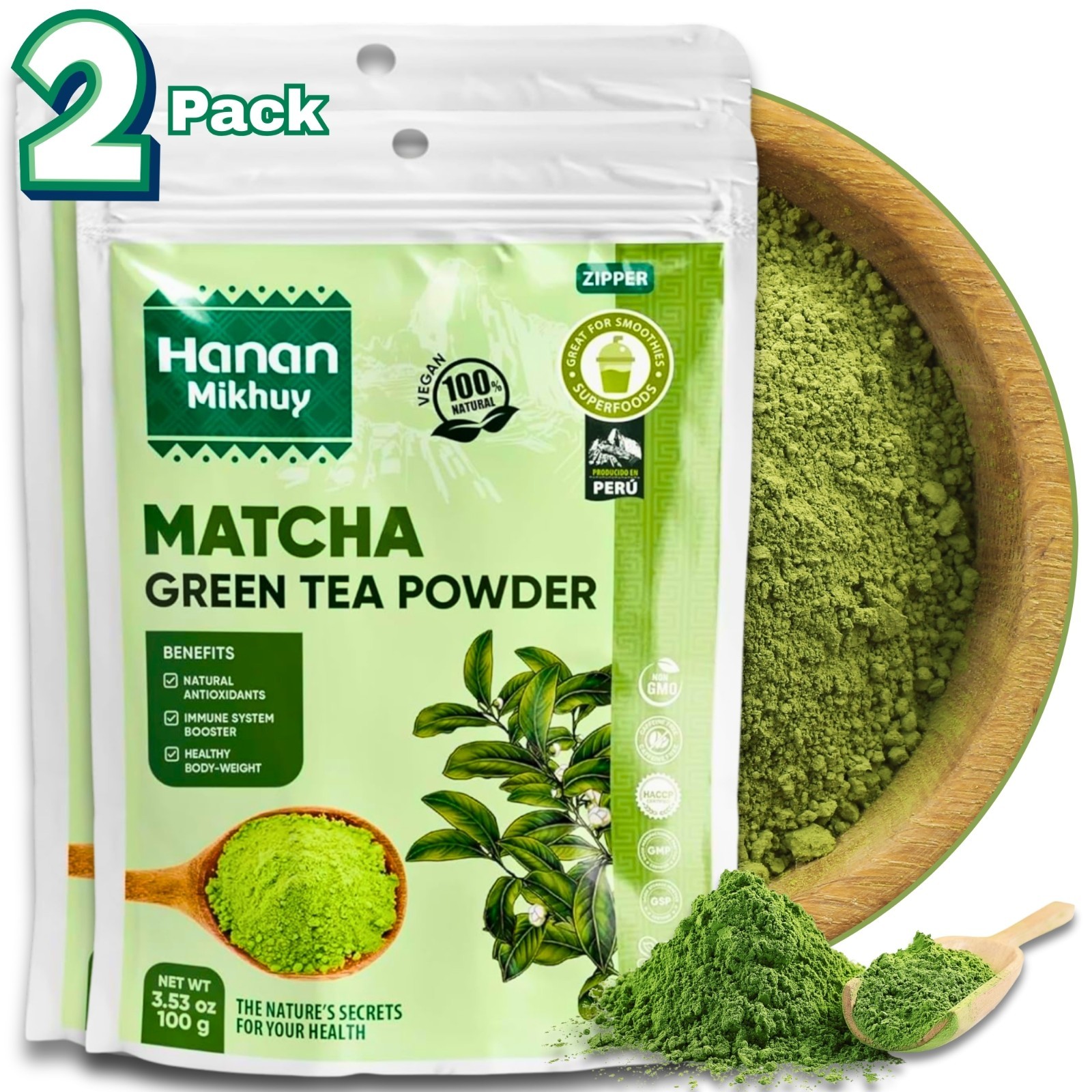 Matcha Green Tea (Té Verde) Powder (Molido) from Peru Andes 100% Natural