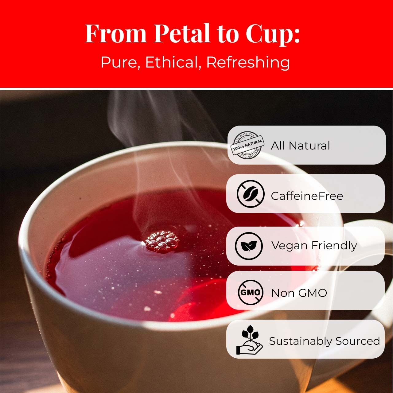 75 Organic Hibiscus Tea Bags, Hibiscus Flower Tea, Naturally Caffeine Free