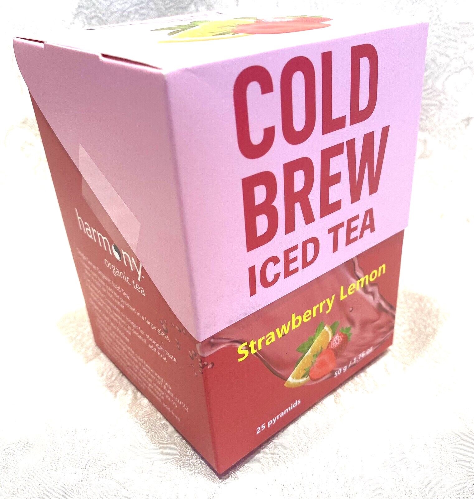 ICED TEA Cold Brew STRAWBERRY LEMON GREEN Tea w/ Matcha 25 Bags Harmony Organic