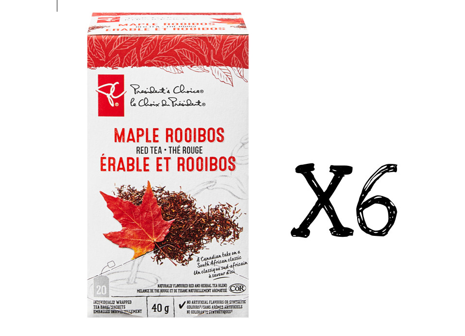 PC President’s Choice Maple Rooibos Red Tea 20 bags 40g x 6 boxes Canada FRESH