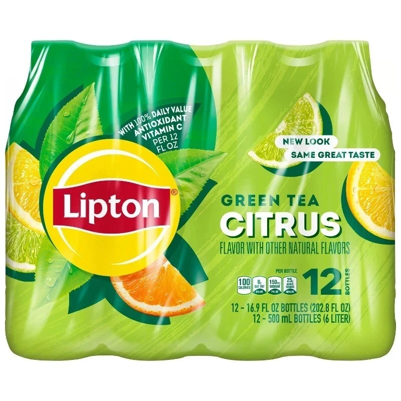 Lipton Iced Green Tea, Citrus Bottled Tea Drink, 16.9 oz, 12 Bottles