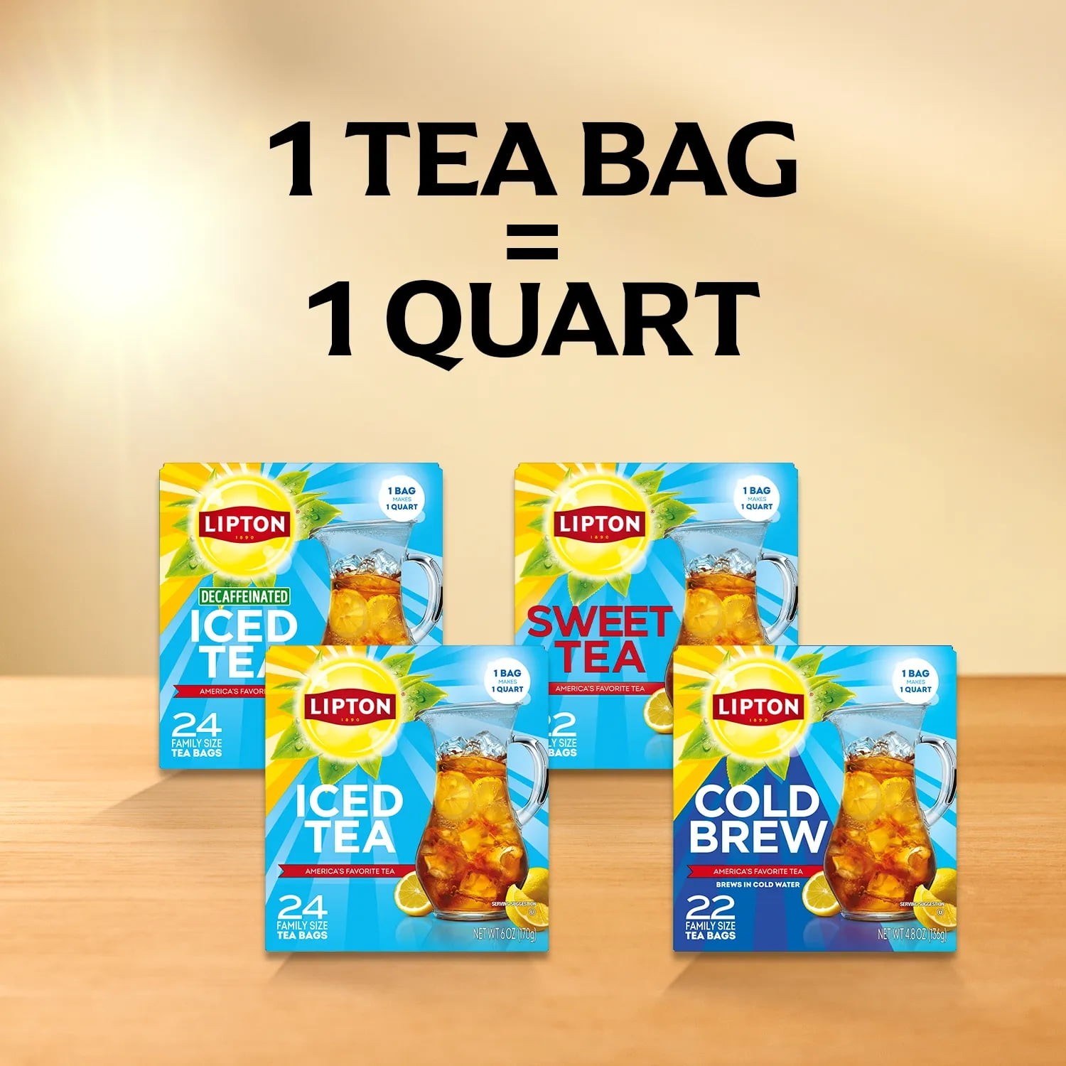 (6 pack) Lipton Cold Brew Black Tea Bags, Family Size, 22 Count Free SHIP.