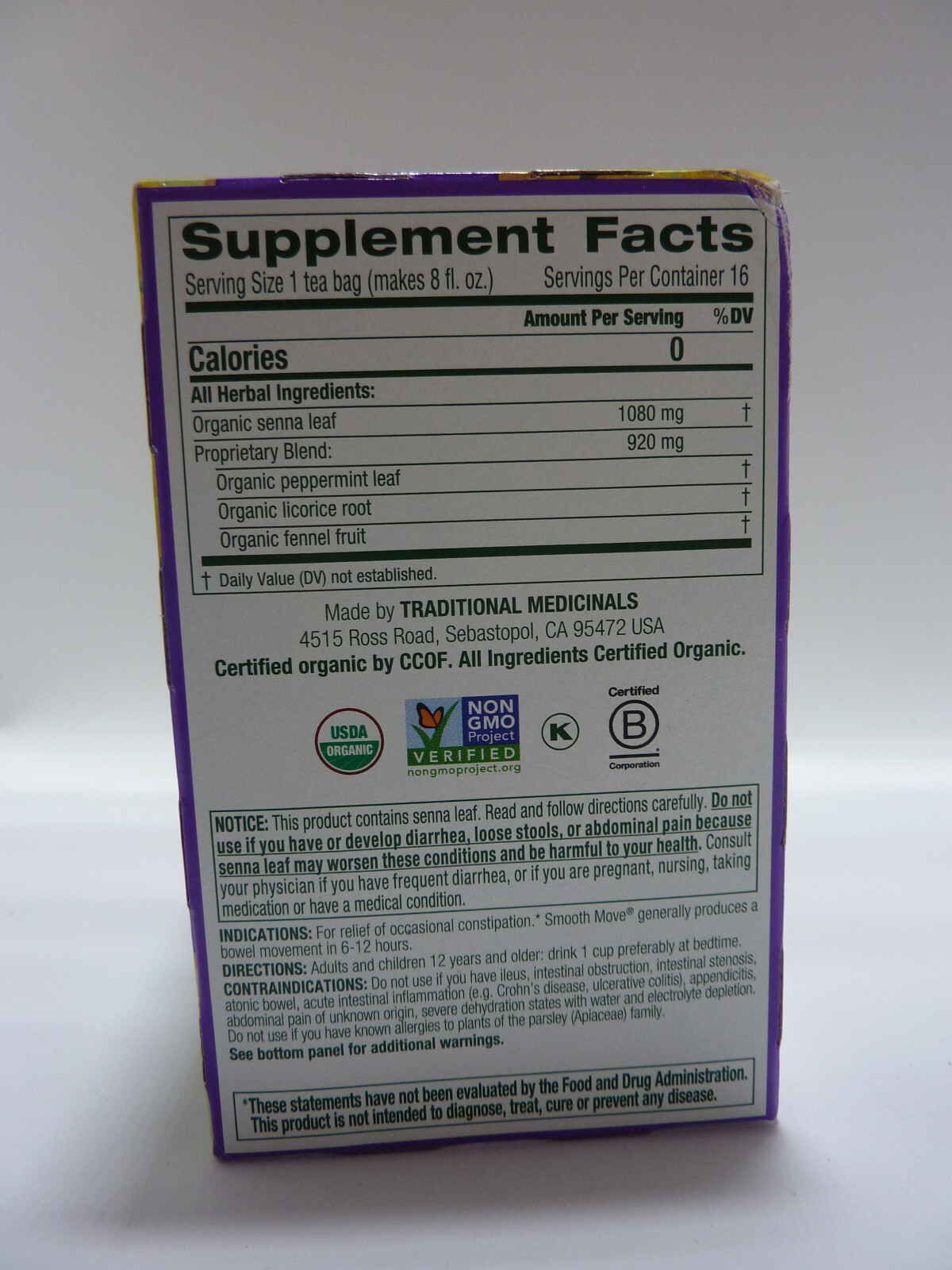 Traditional Medicinals Smooth Move Peppermint Tea 16 Tea Bag