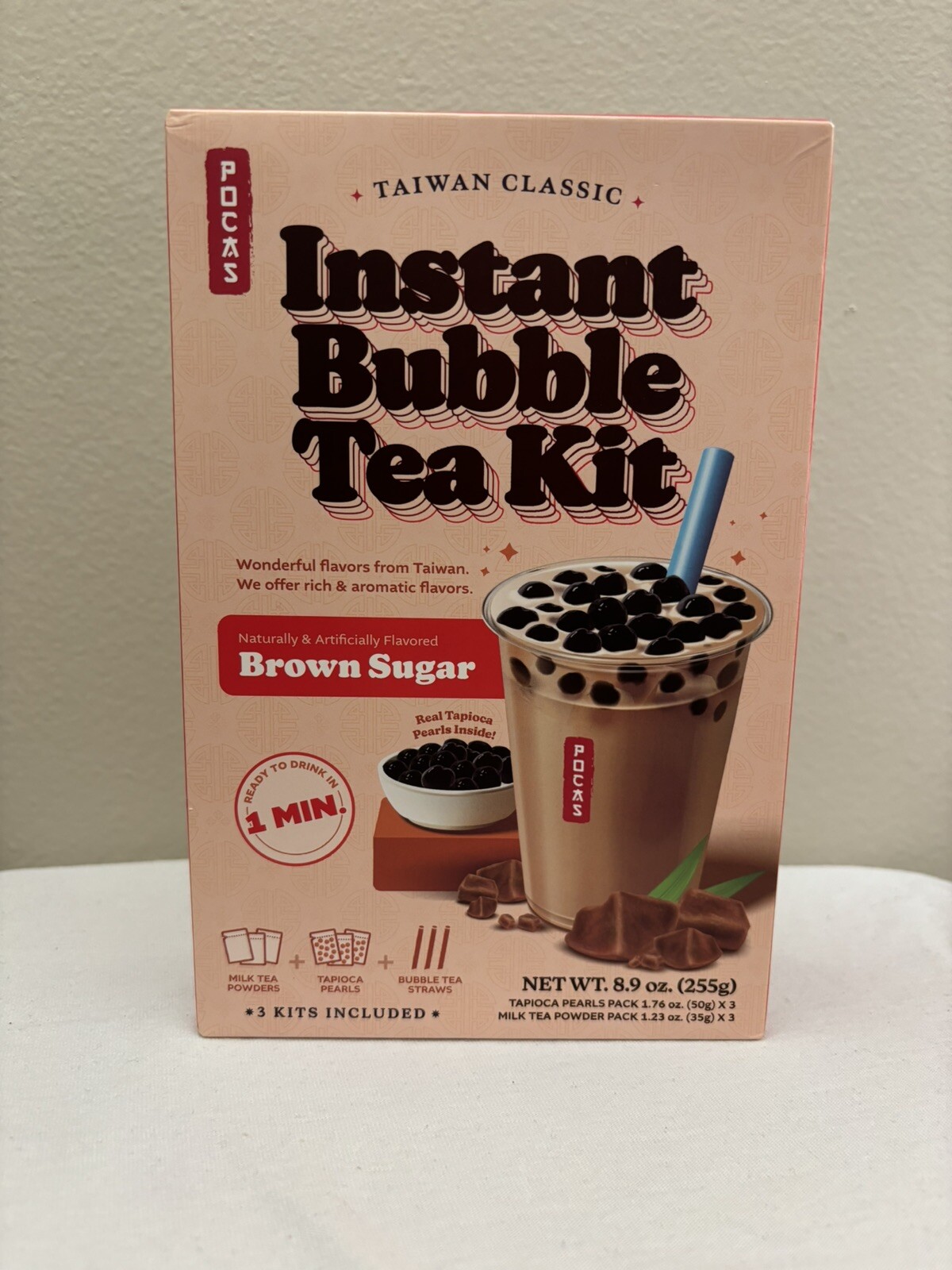 Instant Bubble Tea Kit Brown Sugar Flavor Makes 3 Teas 8.9 Oz Box Best By 12/25