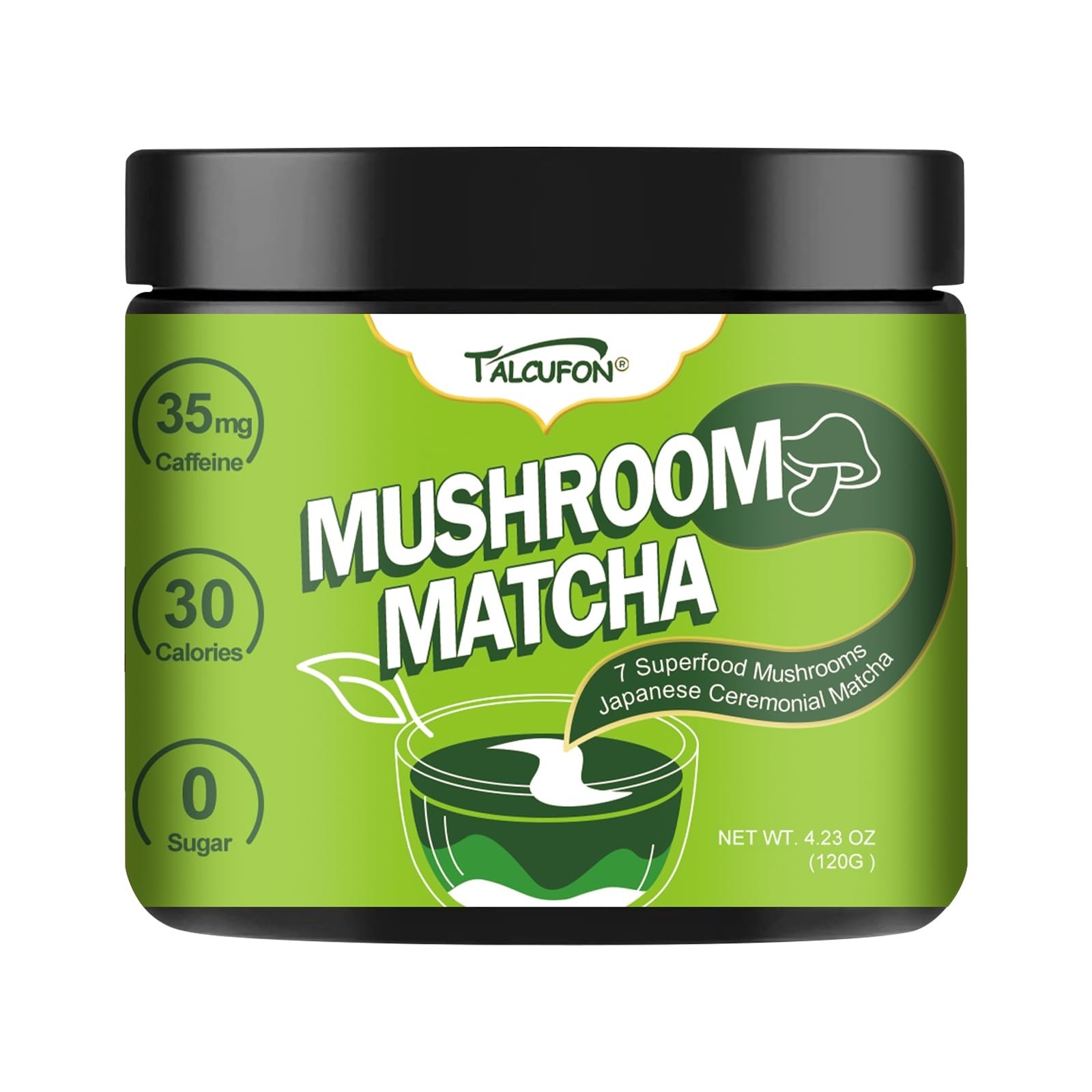 2 TALCUFON 7 Mushroom Japanese Matcha Hot or Cold Latte 4.23 Oz, 7 Superfood GF
