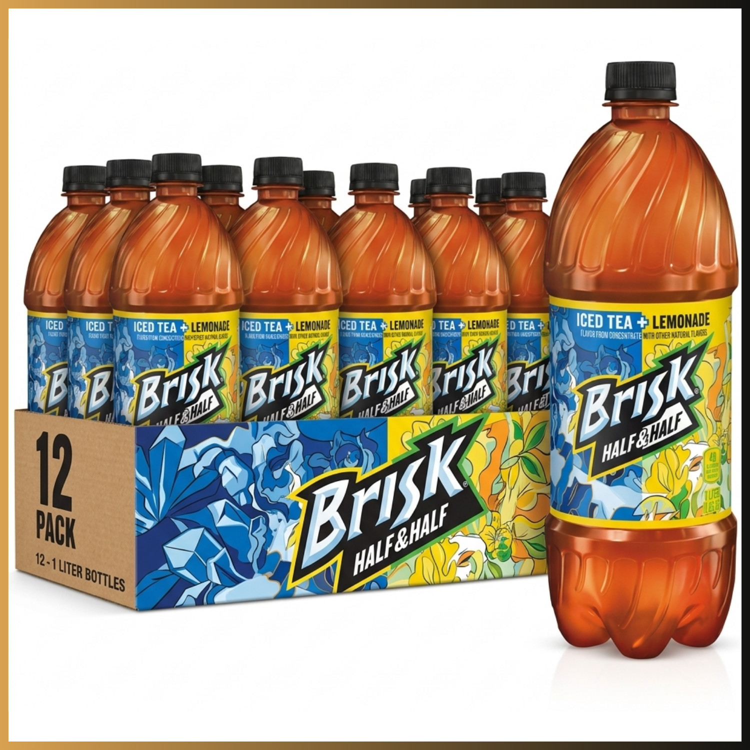 Brisk Half & Half Iced Tea Lemonade 1 Liter Bottles 12 Pack Refreshing Drink