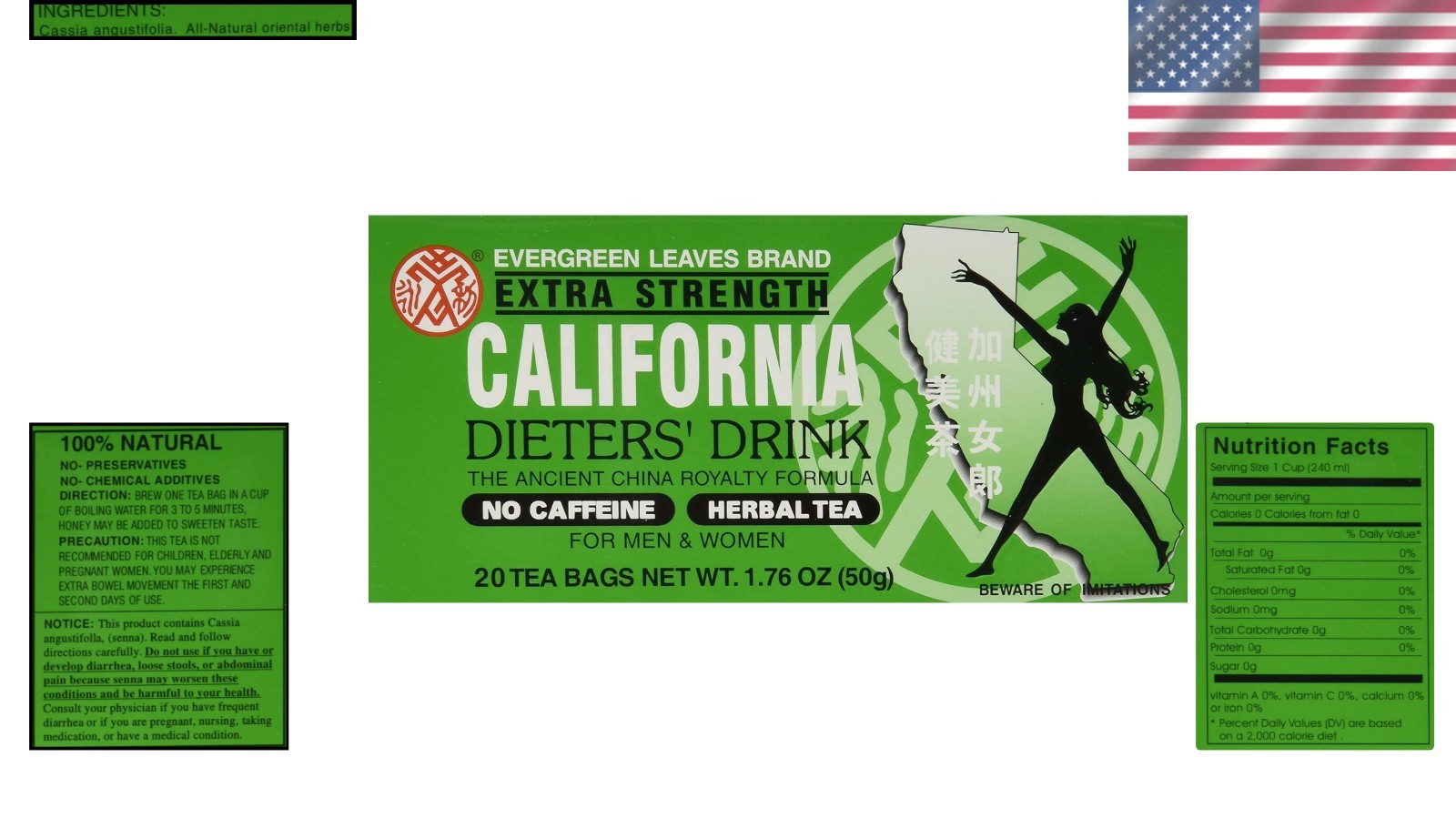 California Dieters’ Herbal Tea 20 Count Natural Chamomile Caffeine Free Formula