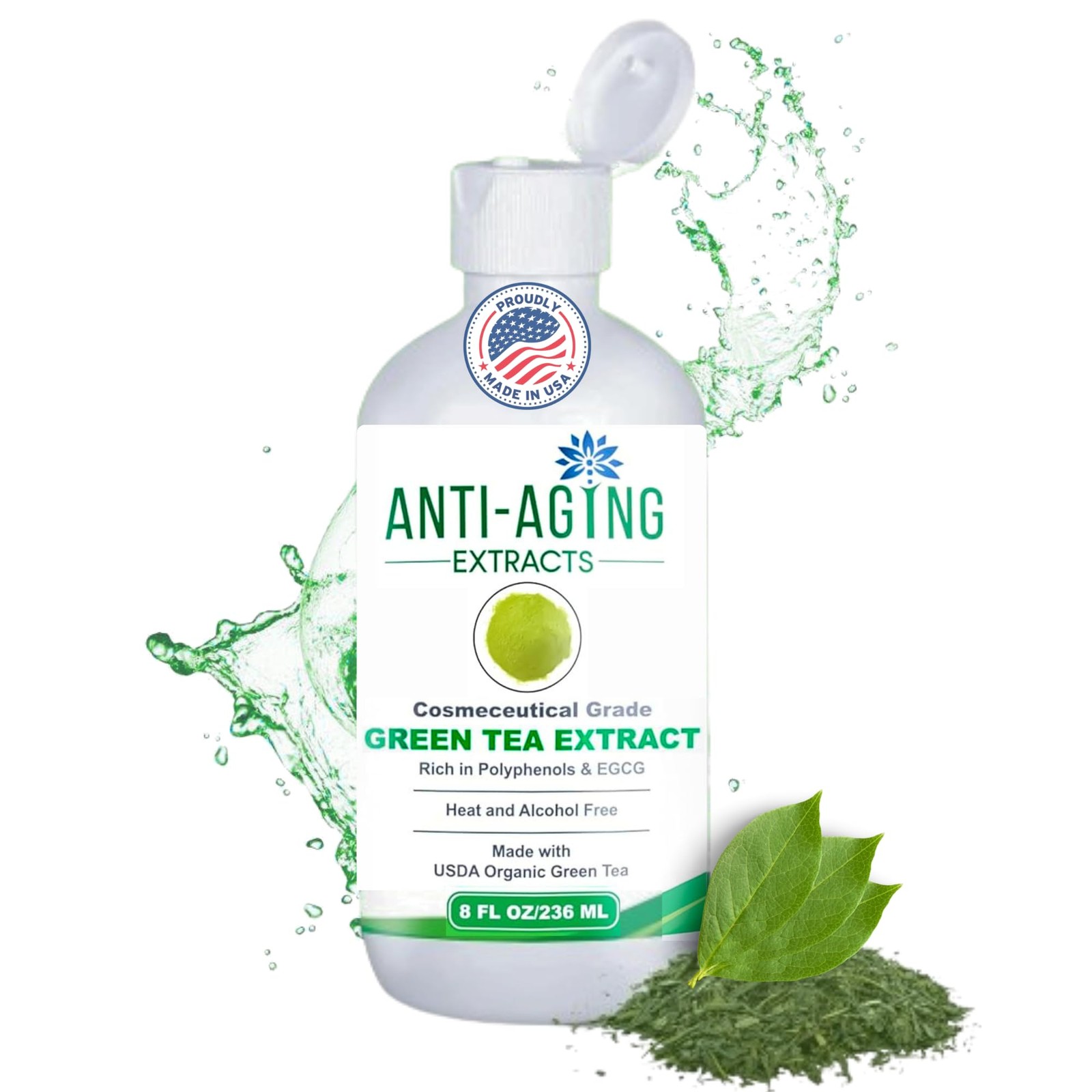 Pure Green Tea Extract for Skin and Hair – 8 Fl Oz (Pack of 1), Amber