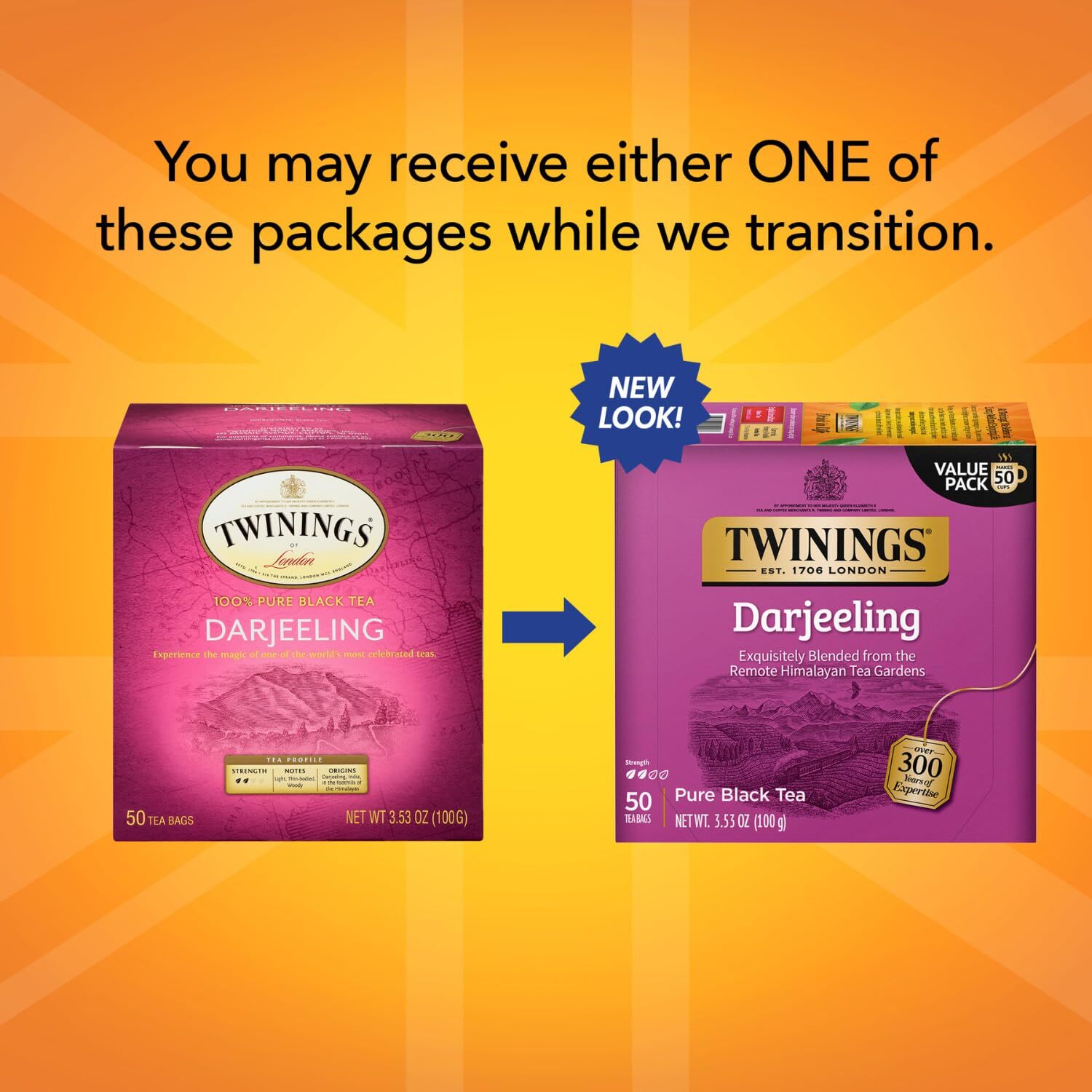 Twinings Darjeeling Tea 50 Count Sophisticated Black Tea Bag Set