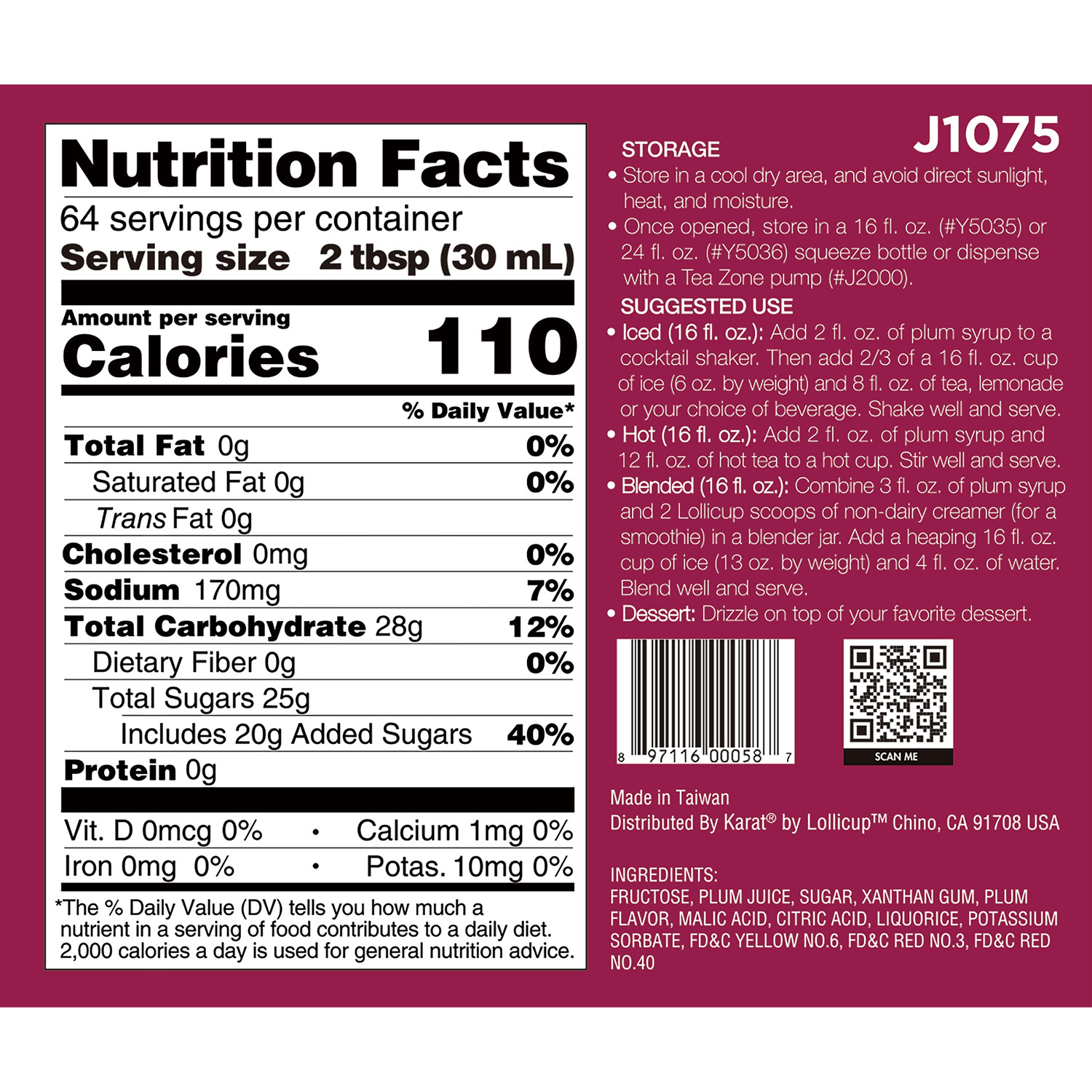 Tea Zone Plum Syrup (64oz), J1075
