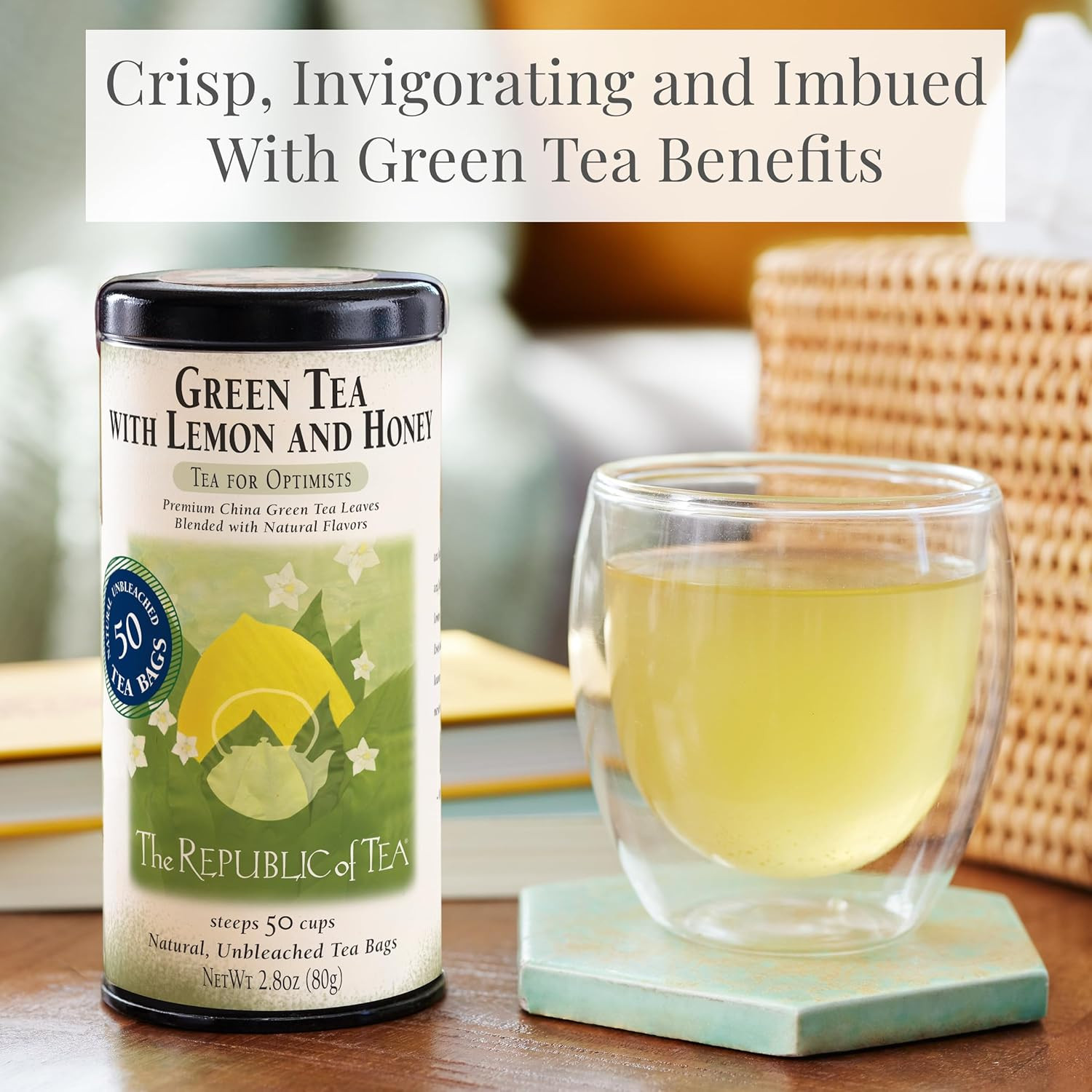 The Republic of Tea – Green Tea with Lemon and Honey Tea Bags, Low Caffeine, 50