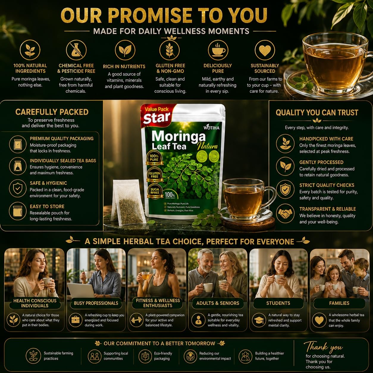 Moringa Tea Herbal Bags, 60 Count,100% Pure & Natural Moringa Leaves, Cultiva…