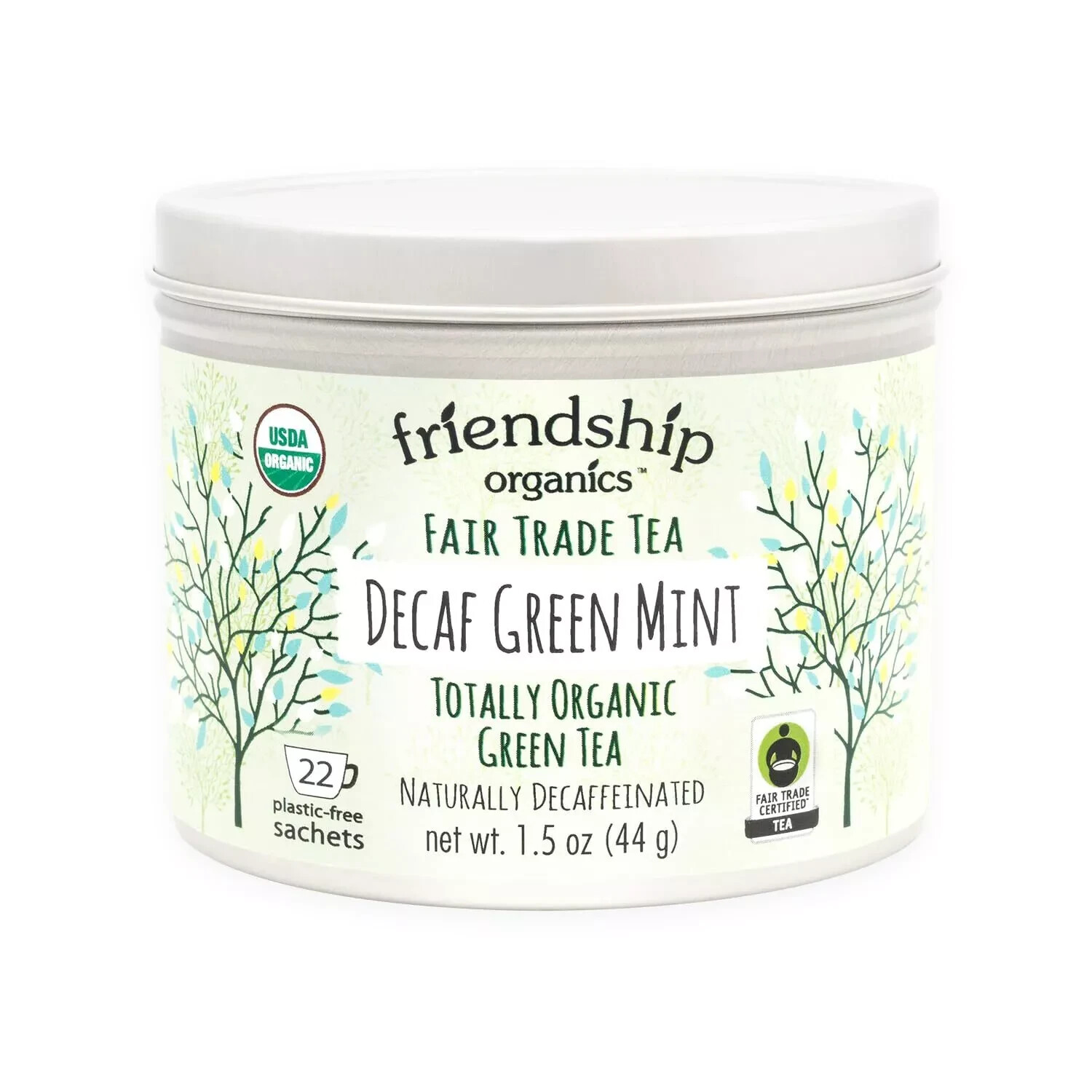 Decaf Green Mint Tea Bags, Organic and Fair Trade 22 Count
