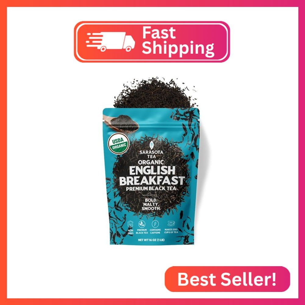 USDA Organic English Breakfast Loose Leaf Tea 1 lb – Strong Black Tea Blend, Ful