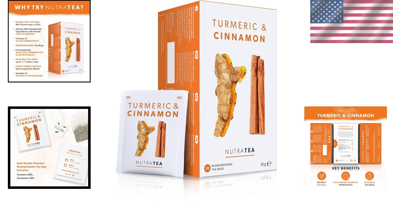 20 Individually Wrapped Turmeric & Cinnamon Teabags – Herbal Blend for Health