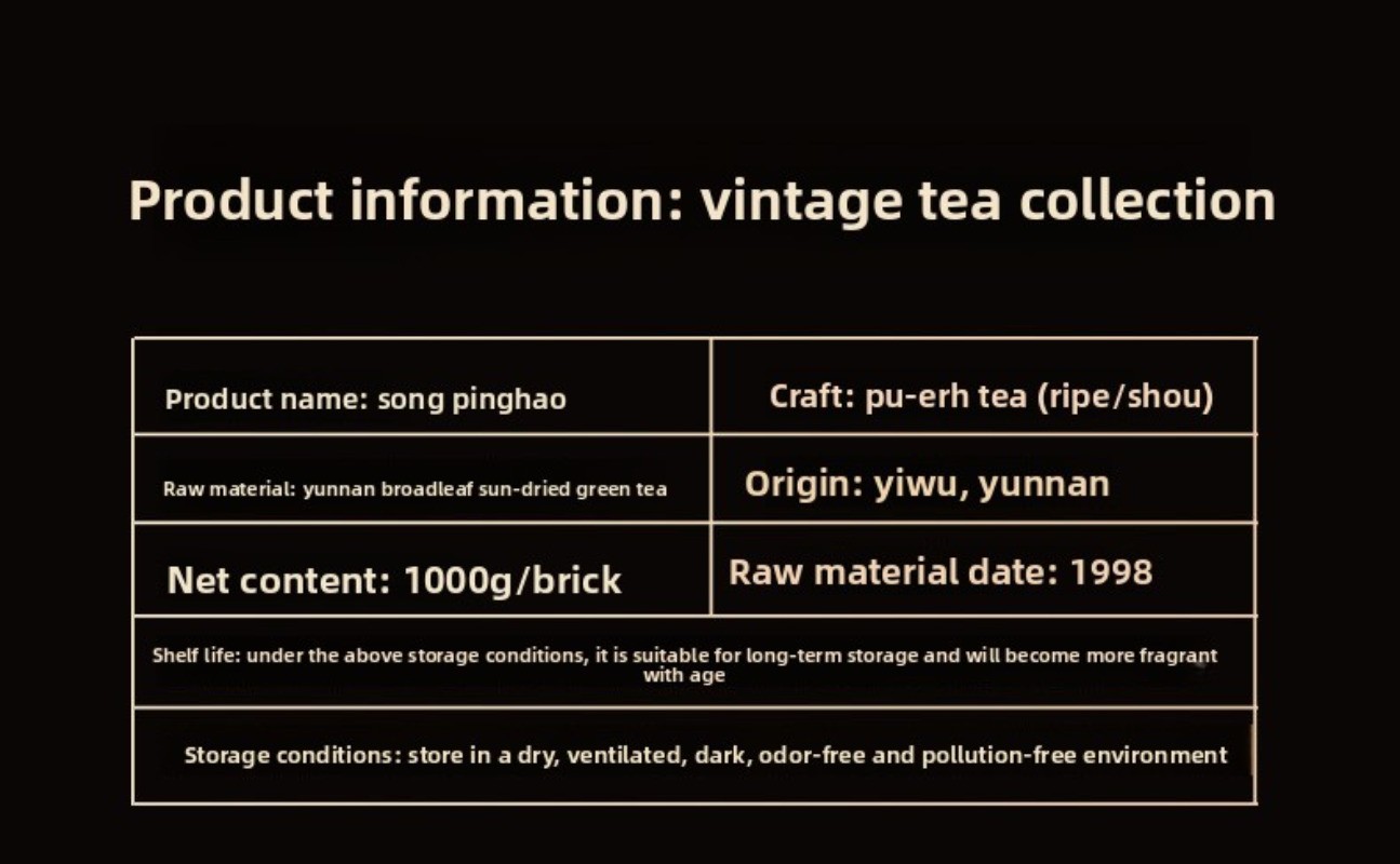 1000g Authentic Yunnan 1998 Mellow Aroma Ancient Tree Pu’er Tea Ripe Tea Brick