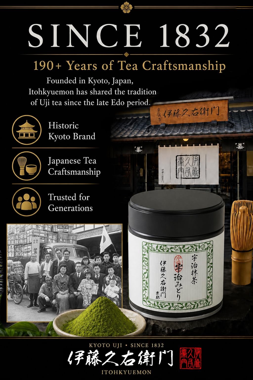 ITOHKYUEMON Kyoto Uji FirstHarvest Ceremonial Grade Matcha Green Tea Powder –…
