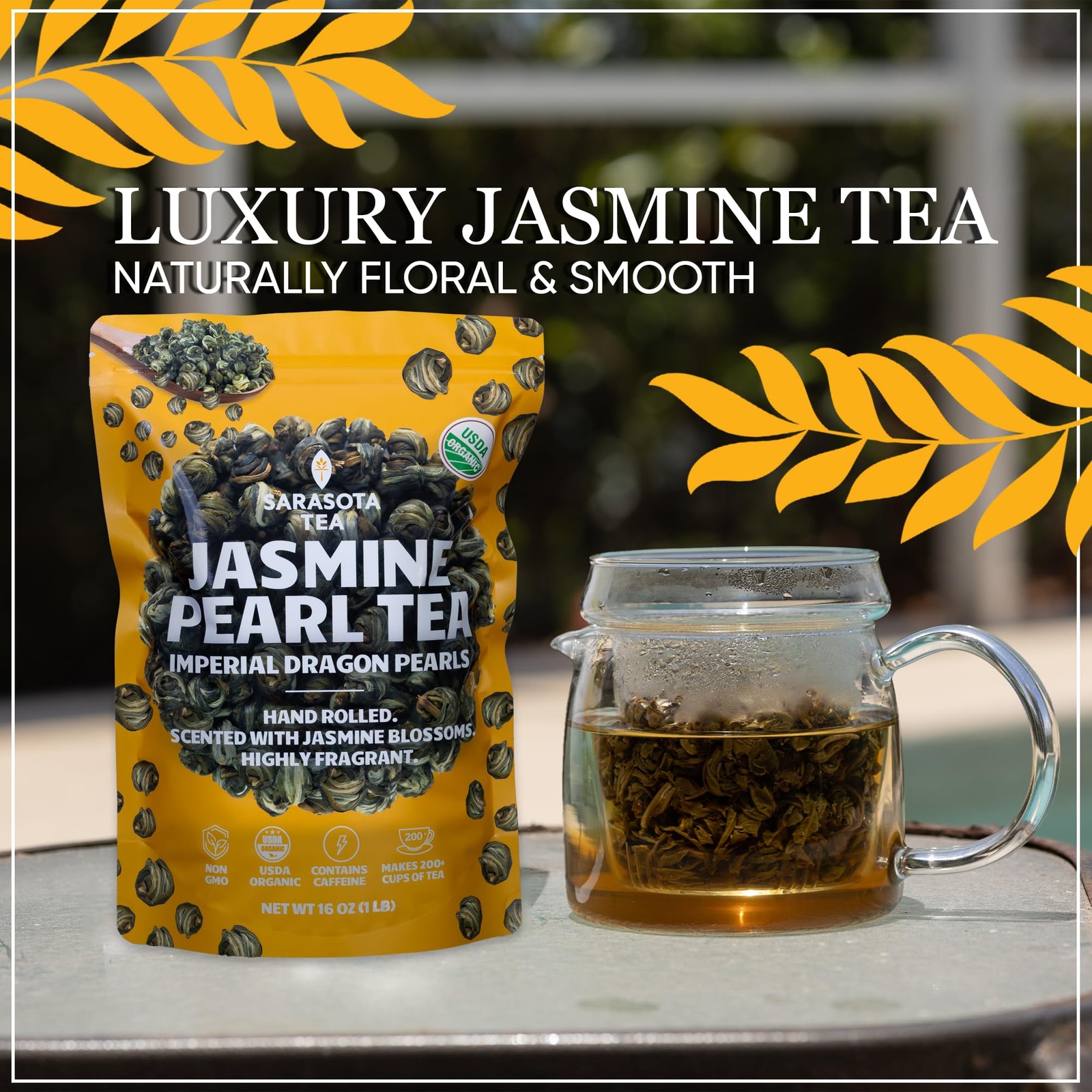 Organic Jasmine Pearls Loose Leaf Tea | Hand-Rolled Green Tea Scented with Ja…