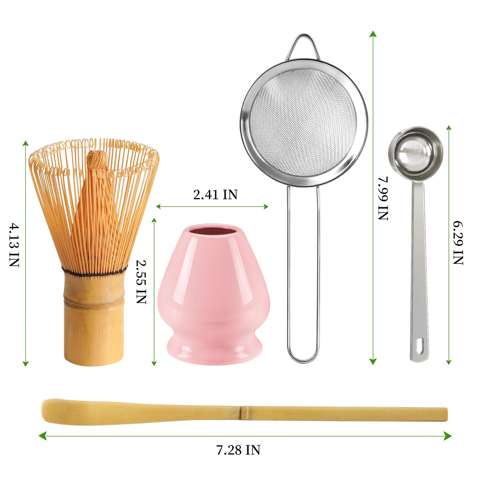 Matcha Whisk Set Bamboo Chasen Ceramic Holder – Fine Mesh Sifter Scoop Kit
