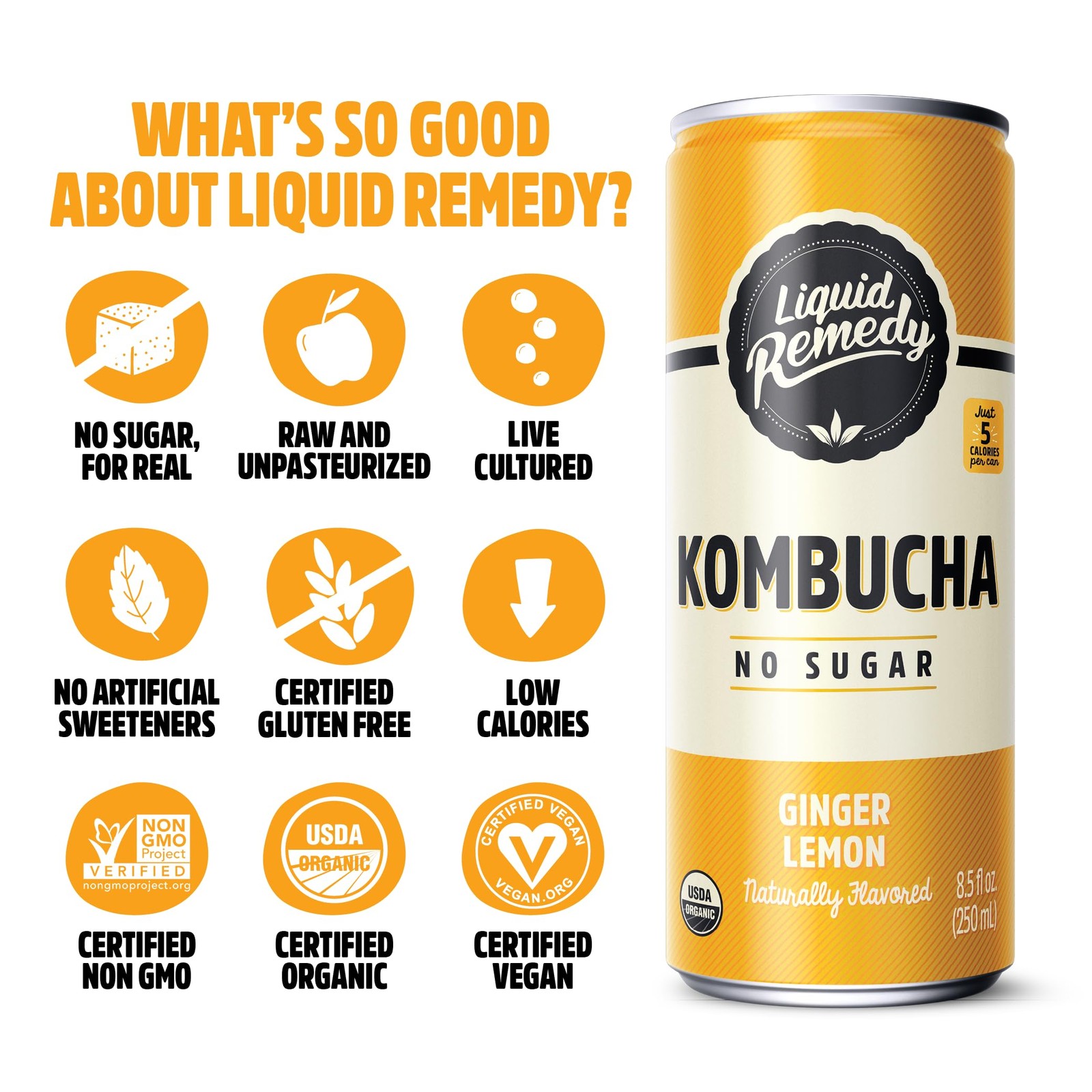 Liquid Remedy Sugar Free Kombucha – Probiotic Tea, 24-Pack, 8.5 Fl Oz