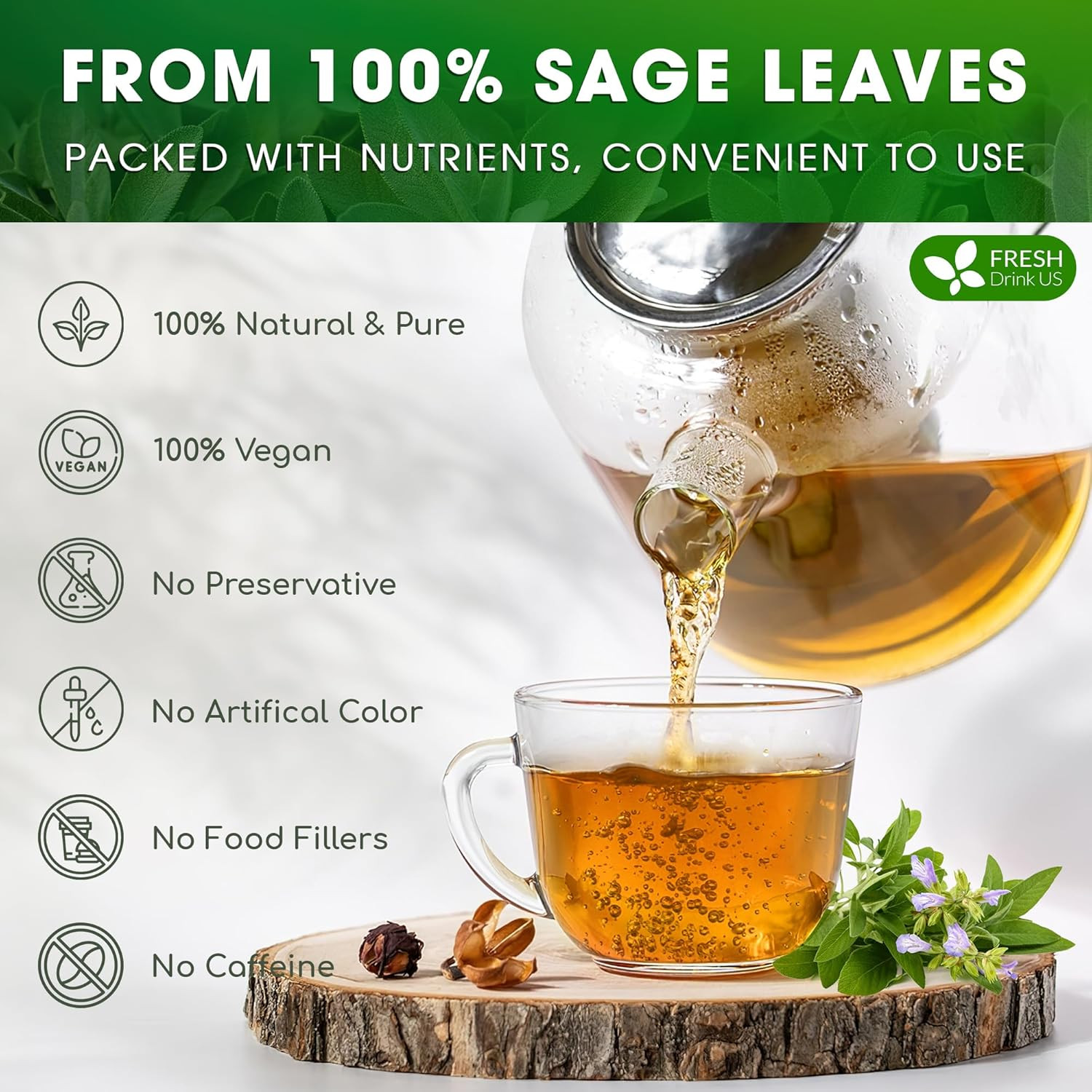 , Premium 75 Sage Leaf Tea Bags, 100% Natural & Pure from Sage Leaves. Loose Lea