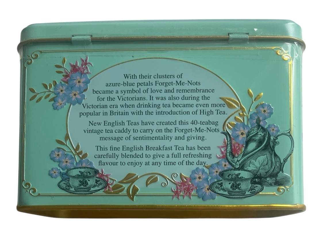 Traditional English Breakfast Tea Turquoise Vintage Victorian Tin 40 Teabags