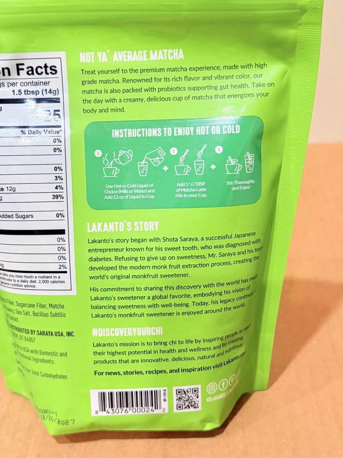 2 X Lakanto Matcha Latte Green Tea Powder 10oz Vegan Sugar Free Gluten Free
