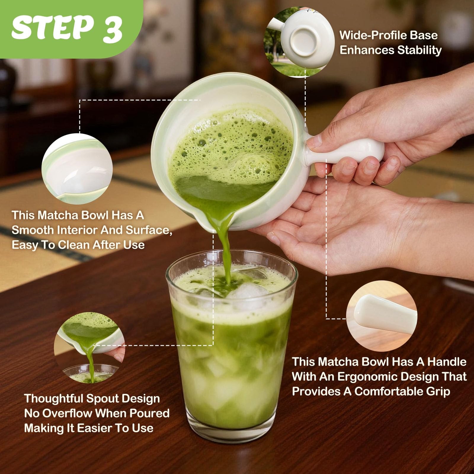Matcha Whisk Set Handled Bowl Tea Kit Sifter Cup Gift Kitchen Decor