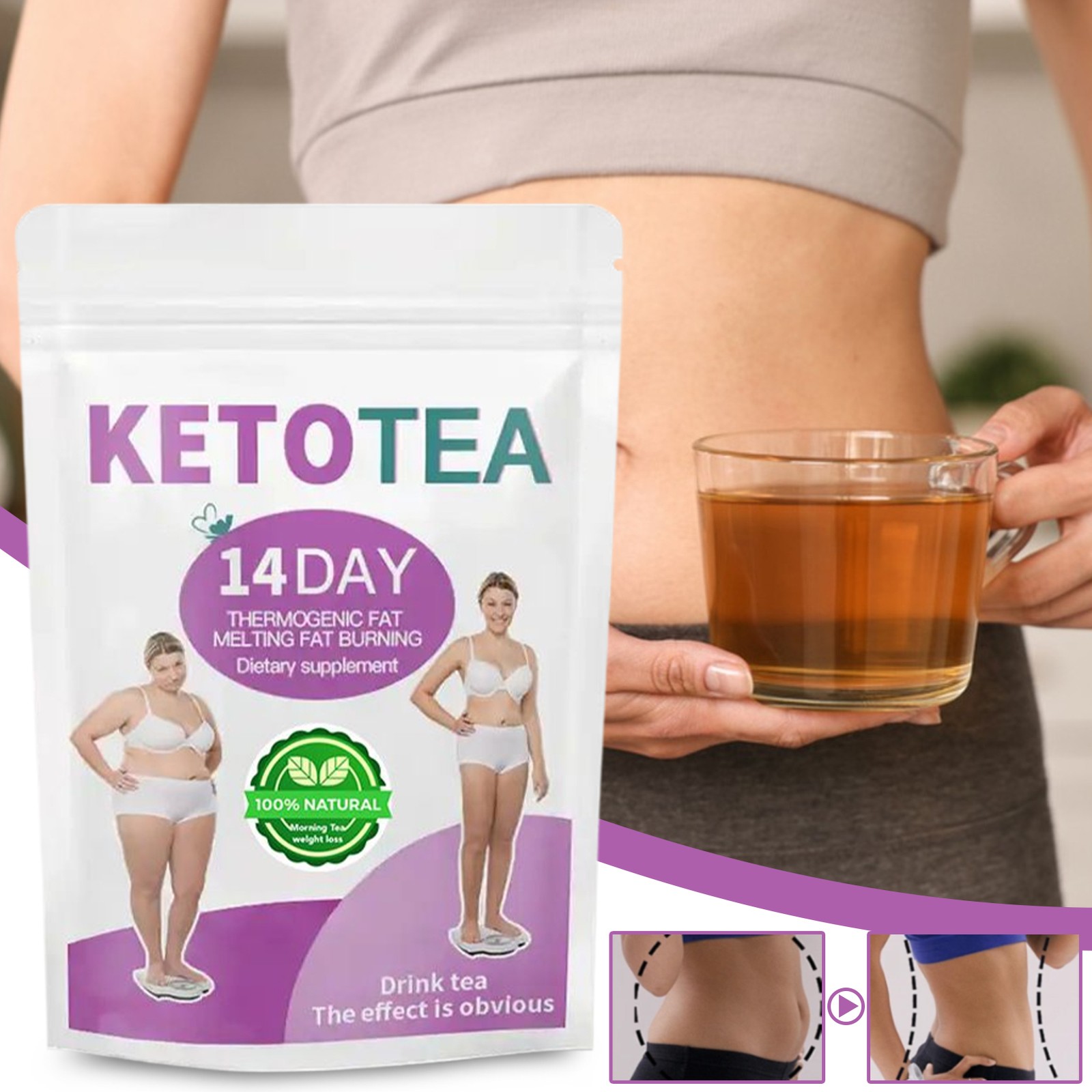 Organic Slim Green Tea Drink for Weight Loss Natural 14 Day Belly Cleansing Tea