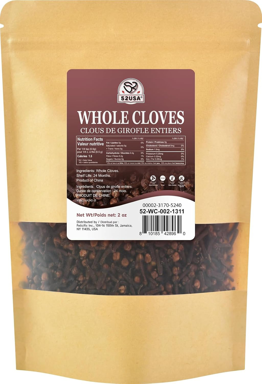 52USA Cloves Whole 3.5 Oz (Pack of 1), Great for Food, Tea, Baking and Meats, Al