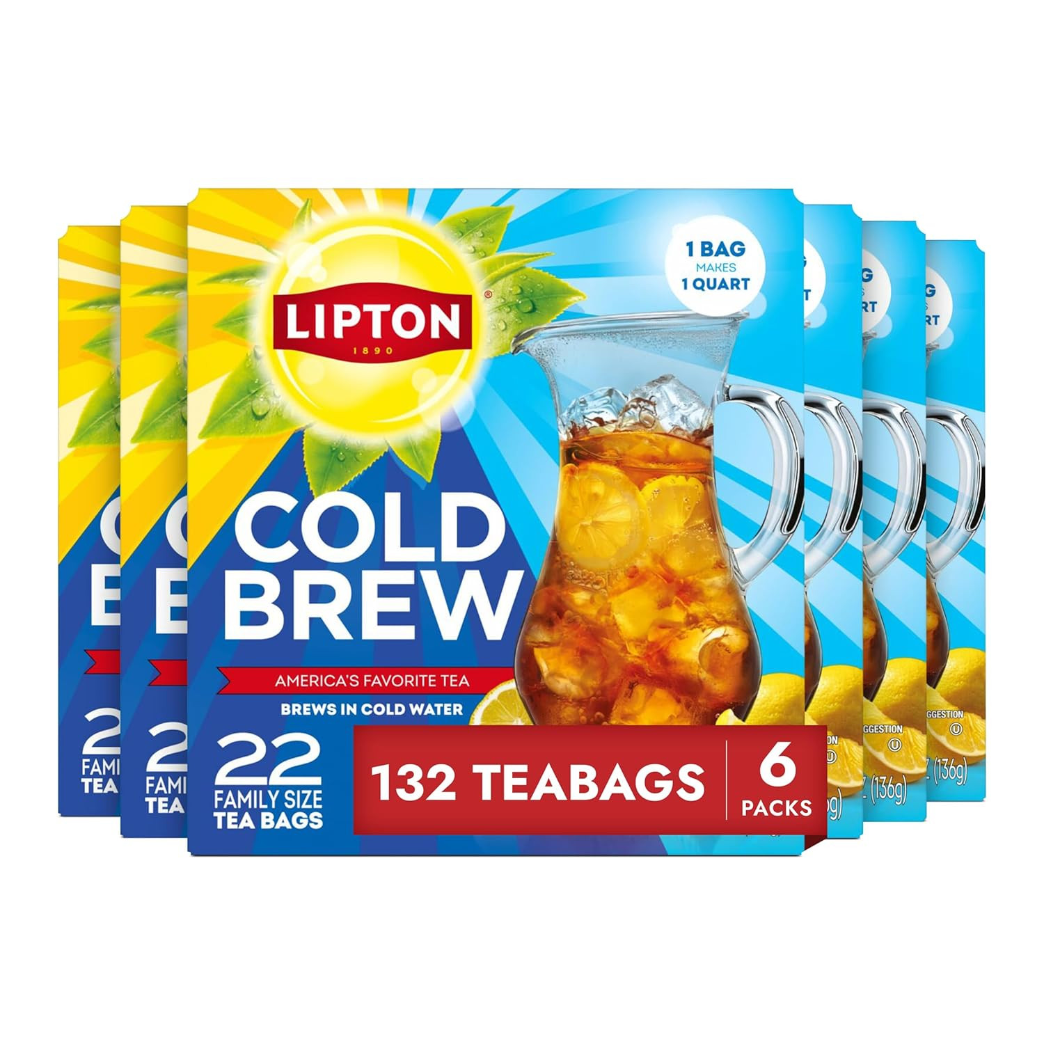 Lipton Cold Brew Black Tea Bags Family Size 6-Pack 132 Total Bags Rainforest …