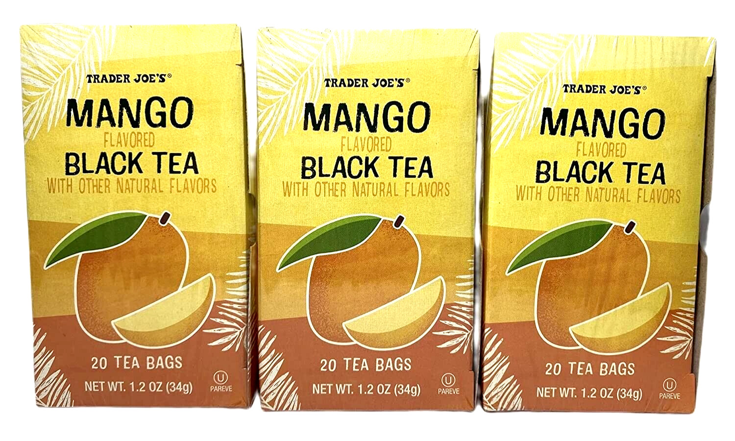 3 Packs Trader Joe’s Mango Flavored Black Tea 20 Tea bags Each, Total 60 bags